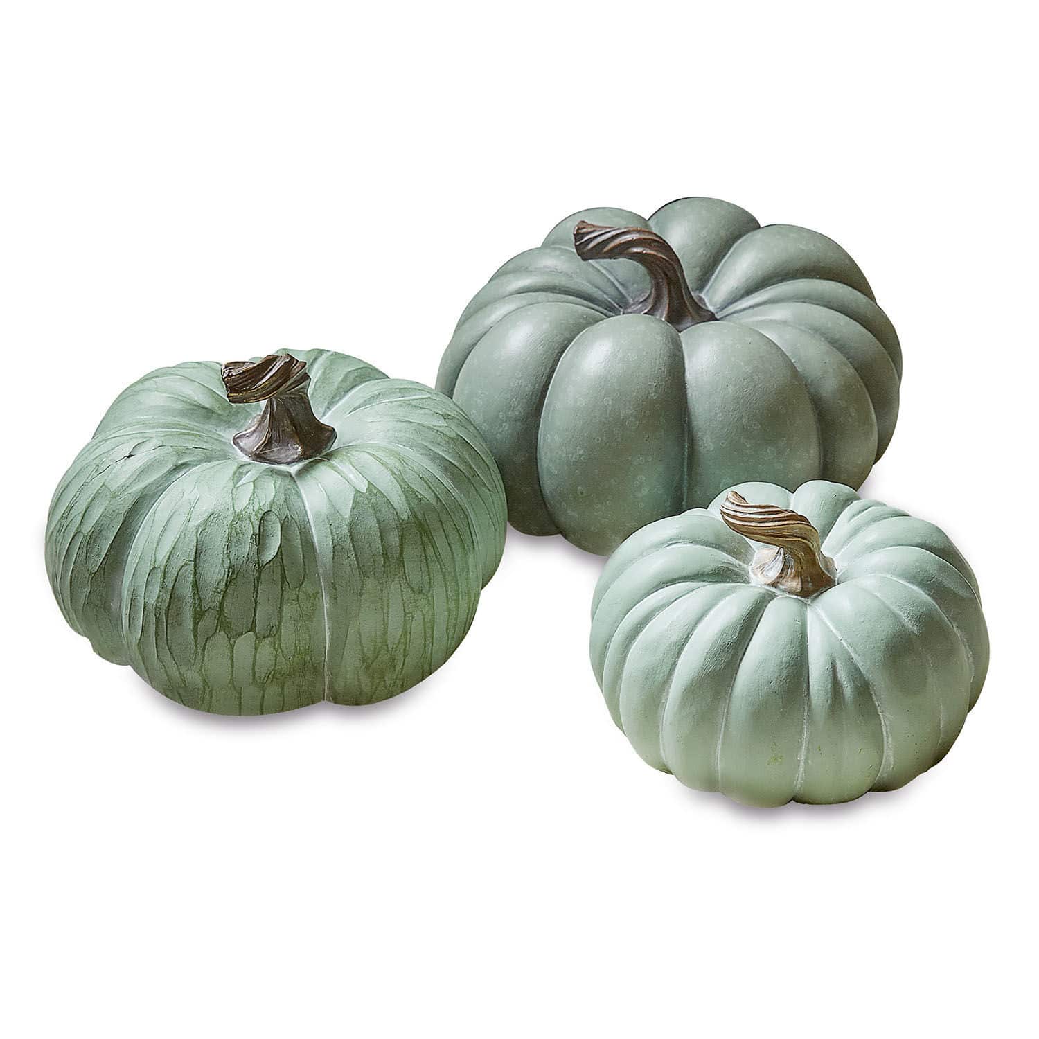 Set de 3 calabazas Villazon Conjunto de tres calabazas decorativas verdes de plástico para decoración otoñal interior