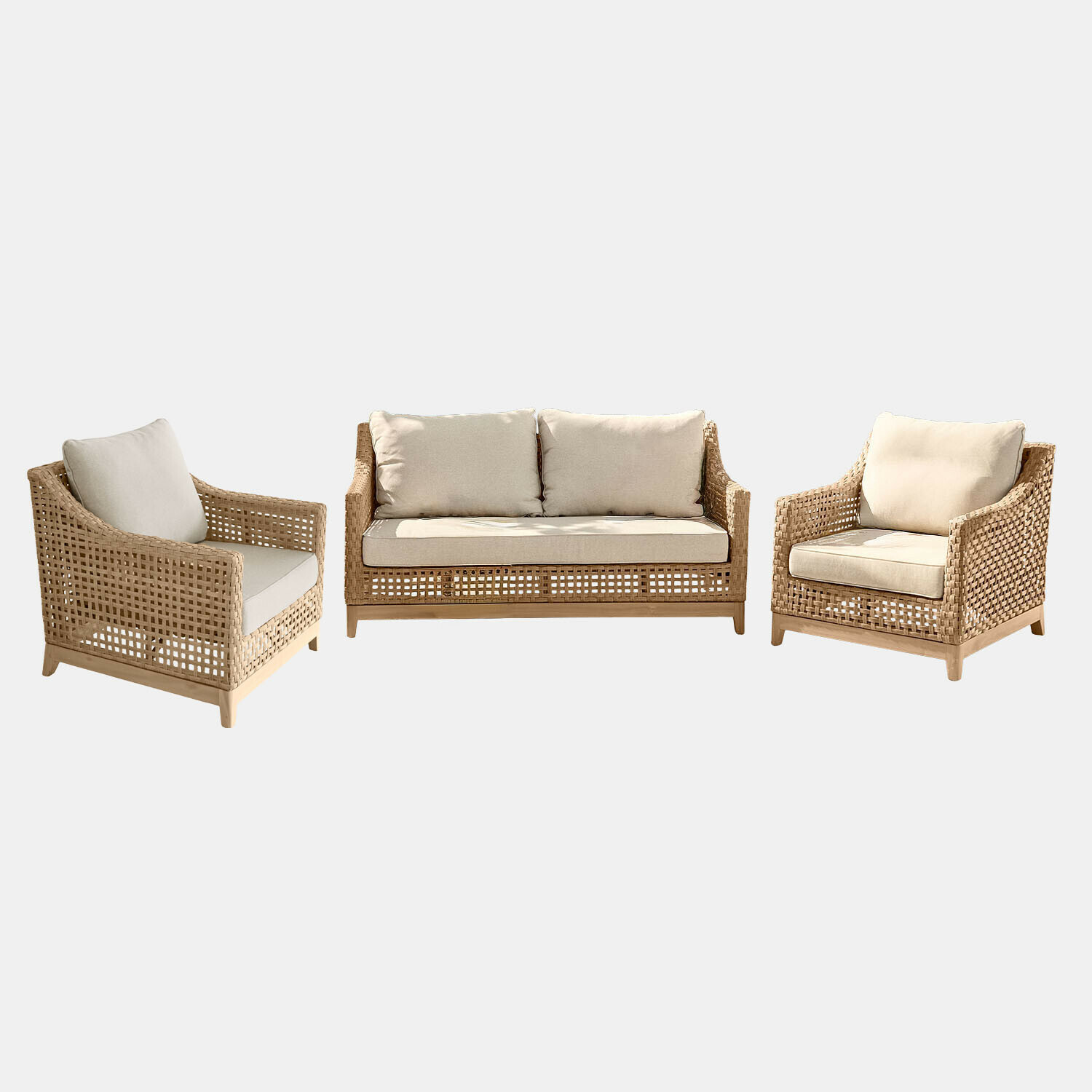 Grupo de asientos Isolara Conjunto de muebles de ratán natural con cojines crema, ideal para sala de estar cómoda