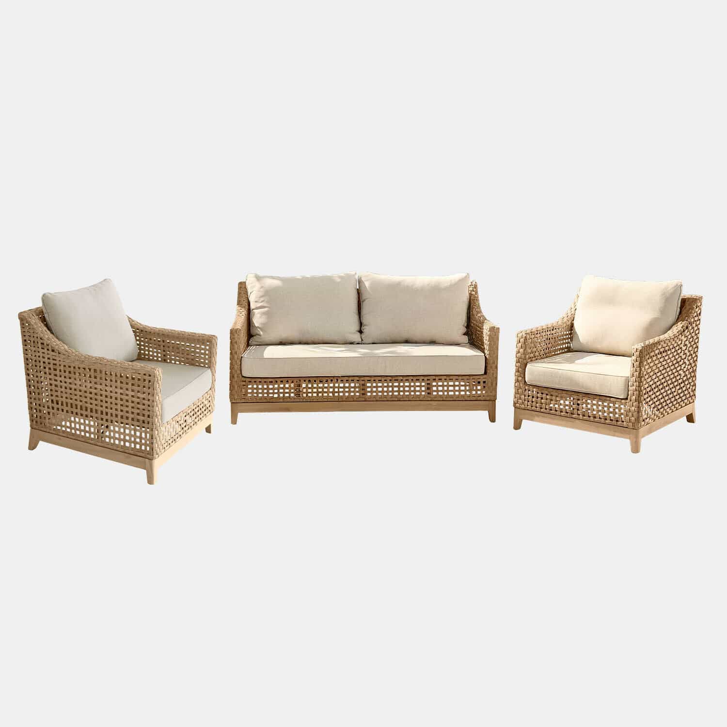 Grupo de asientos Isolara Conjunto de muebles de ratán natural con cojines crema, ideal para sala de estar cómoda