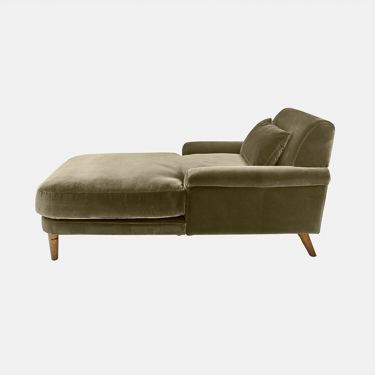 verde Chaiselongue Jouvrelle verde de terciopelo suave con patas de madera, cómoda para relajarse en el salón