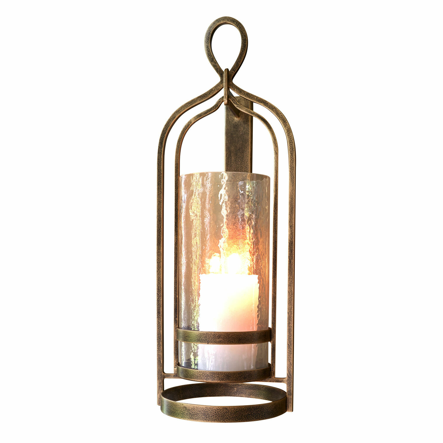 Portavelas de pared Biserre Farol de pared de metal color latón con vidrio transparente y vela LED para decoración interior