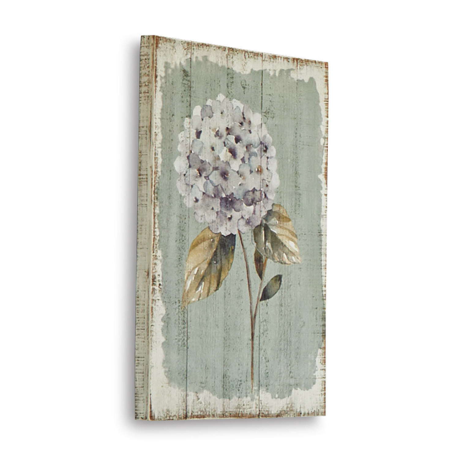 Tablero Deco Isle Cuadro de madera con flor blanca de hortensia sobre fondo verde para decoración de paredes
