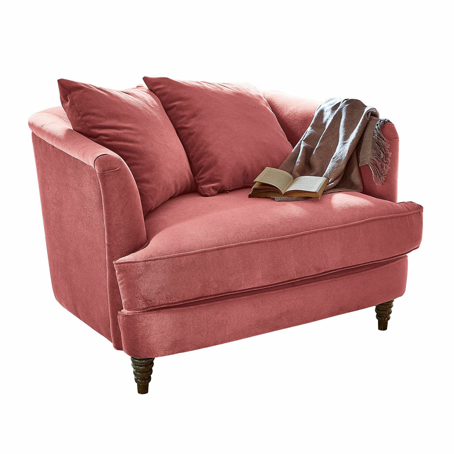 Sillón Etueffont Sofá rosa de tela suave con cojines y manta gris marrón, mueble cómodo para sala de estar