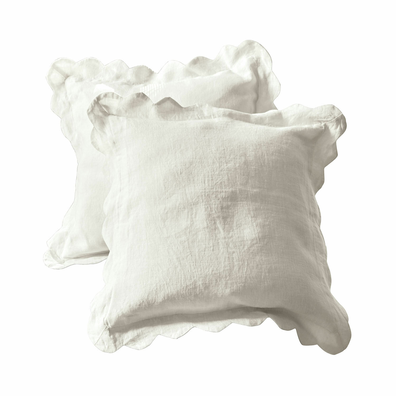Set de 2 fundas de cojín Fontienne Fundas de cojín blancas de lino con volante, suaves y decorativas para salón o dormitorio