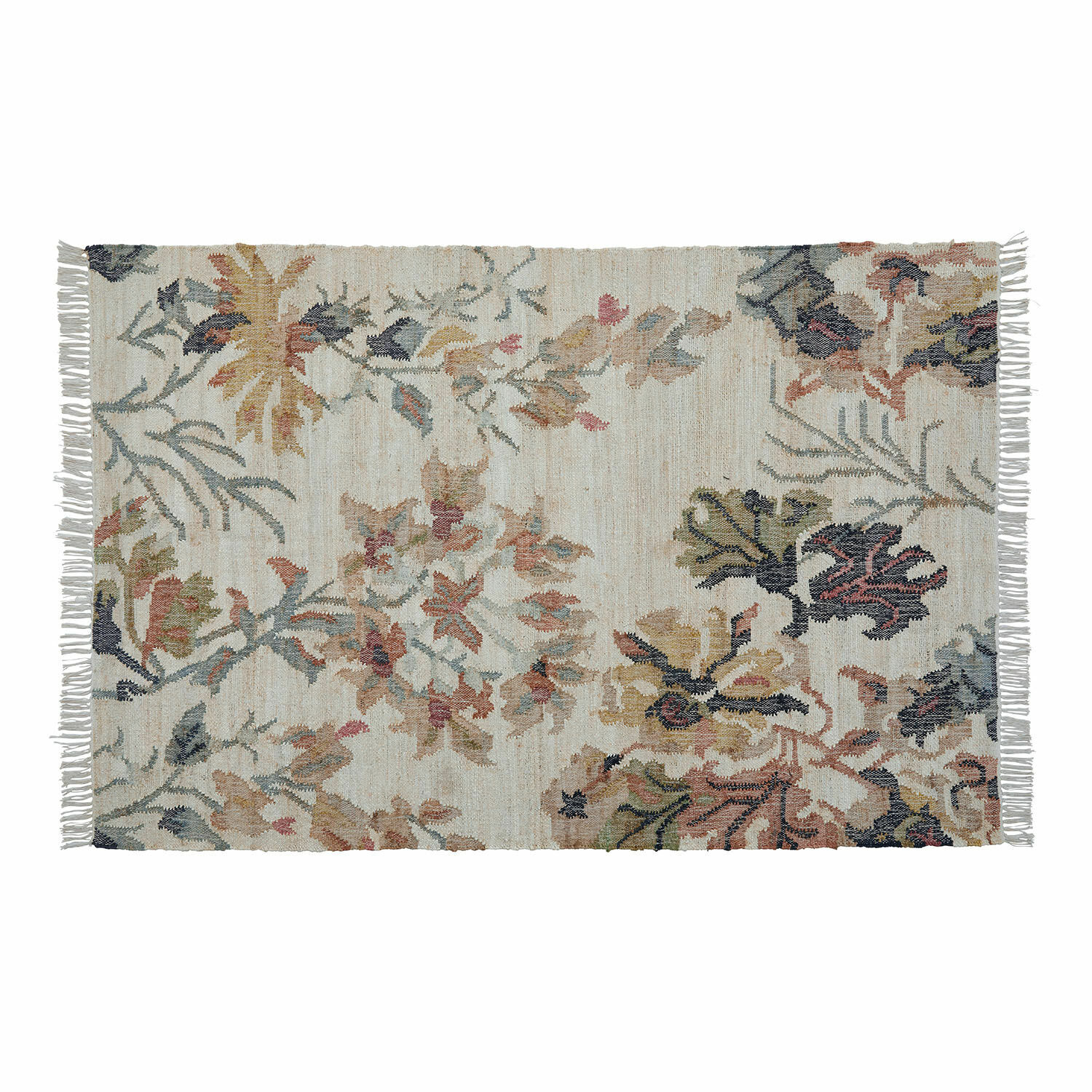 Alfombra de algodón color crema con diseño floral en tonos pastel, decoración para el hogar