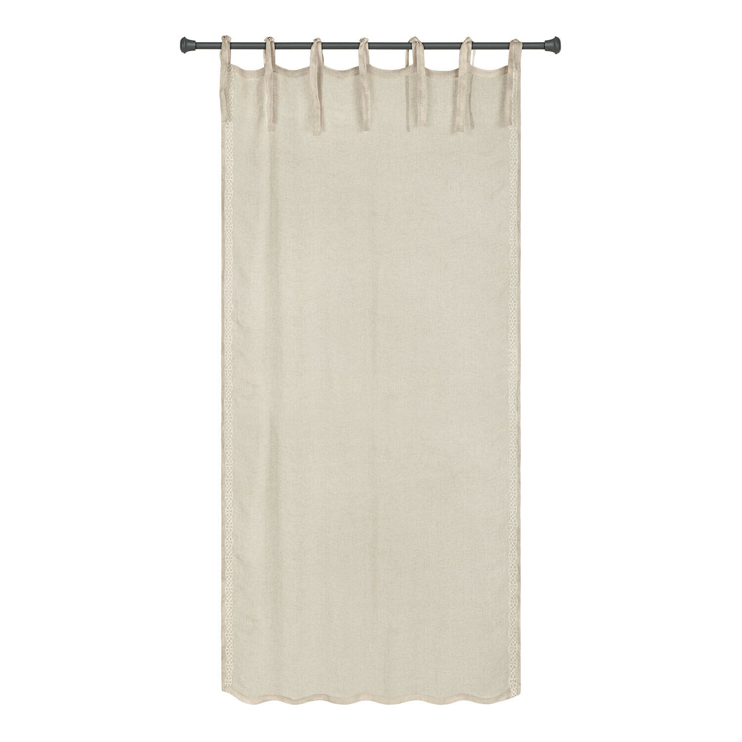Cortina Lueur d’Aube Cortina beige de lino con encaje decorativo en los lados, ligera y elegante para salón