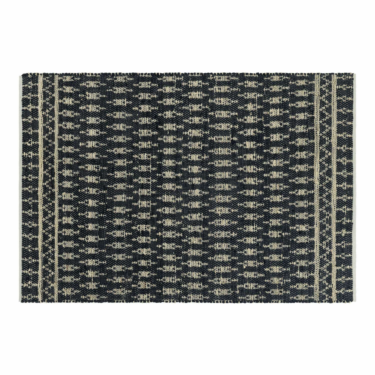 Alfombra reversible Frizzy Alfombra de algodón negra y crema con diseño geométrico, ideal para decoración de interiores