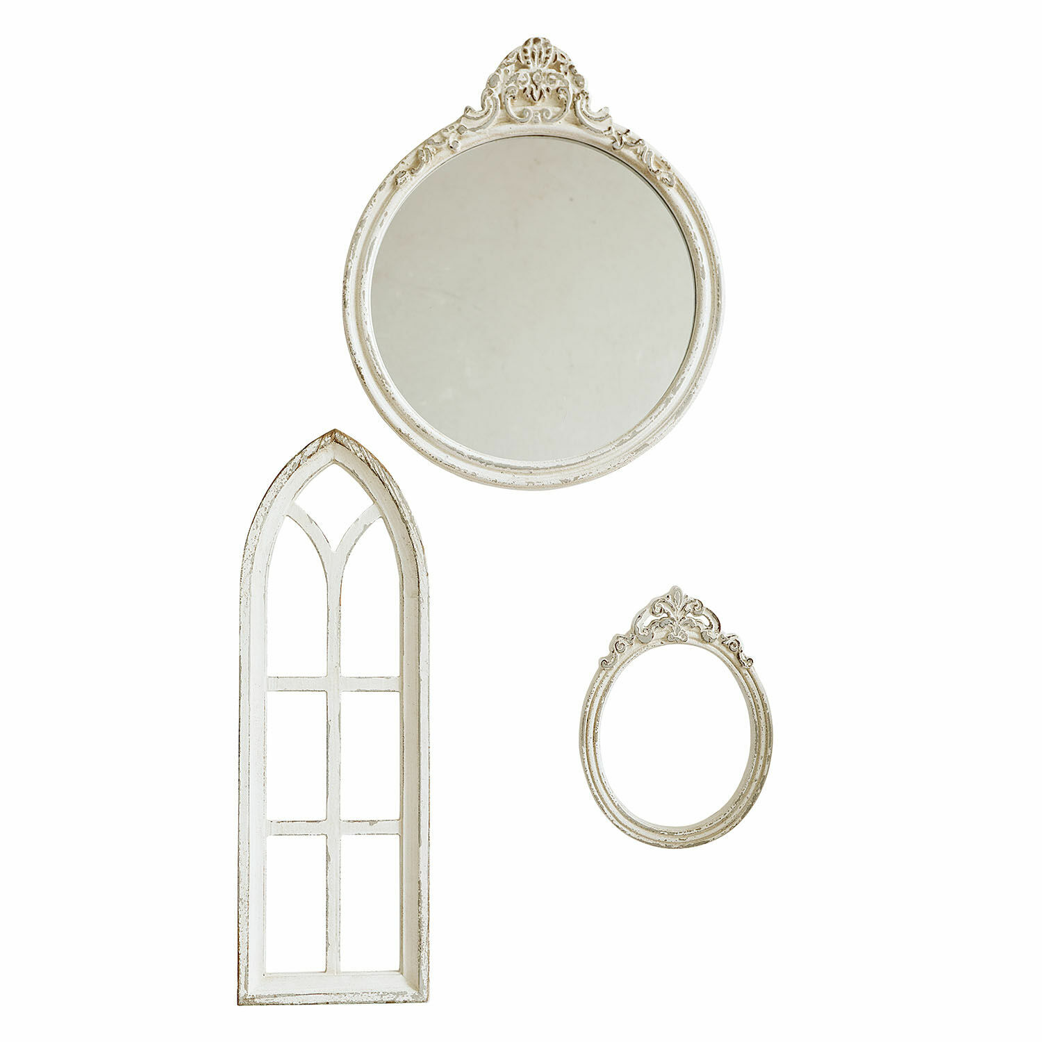 Set de 3 con espejo y ventanas decorativas Morilev Conjunto de tres espejos blancos de madera con marcos decorativos para decoración de paredes