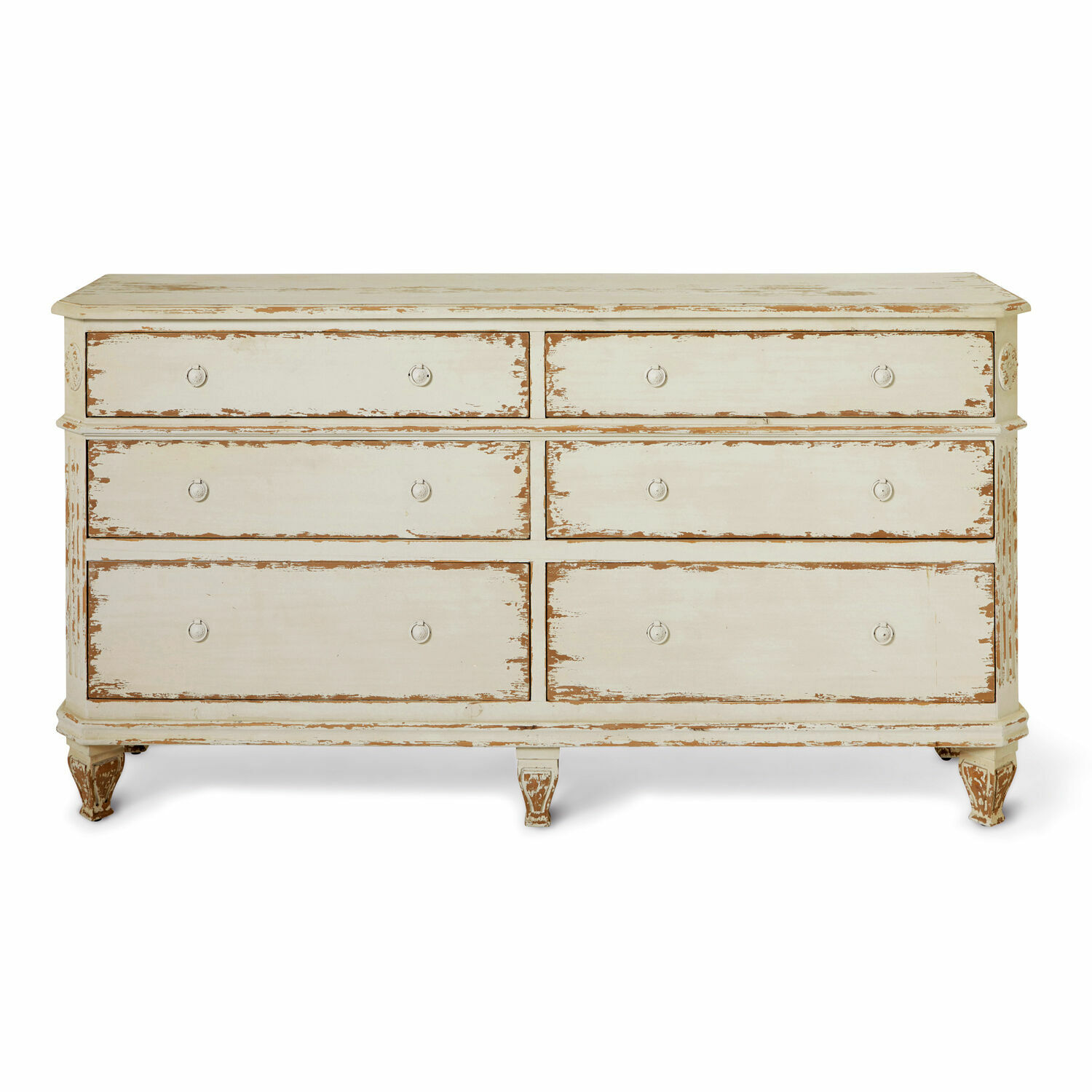 Cómoda Commeren de madera envejecida color crema antigua, estilo vintage, mueble de almacenamiento