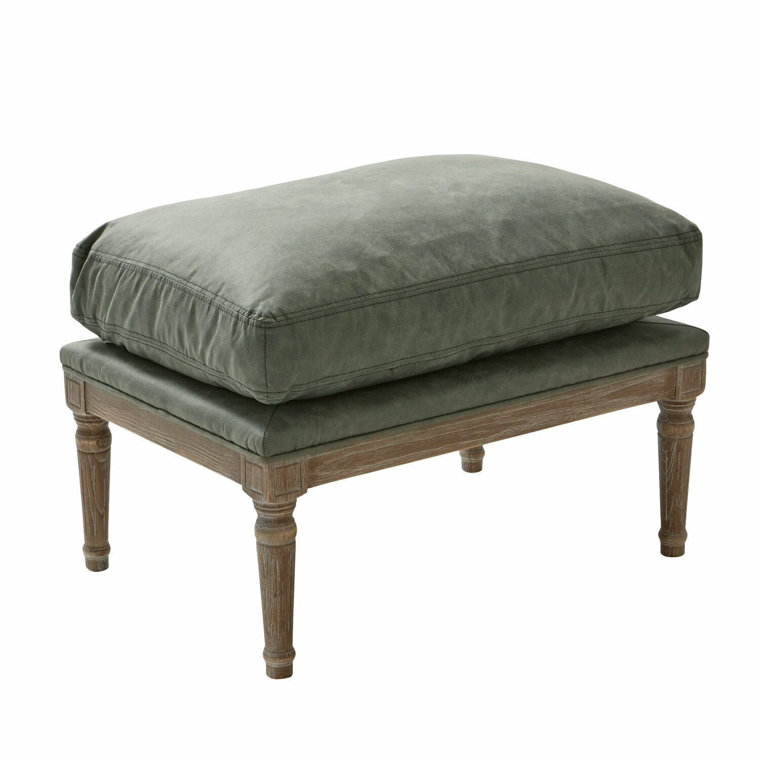 Taburete Greenbrier Reposapiés con estructura de madera y tapizado verde de terciopelo, asiento cómodo para salón