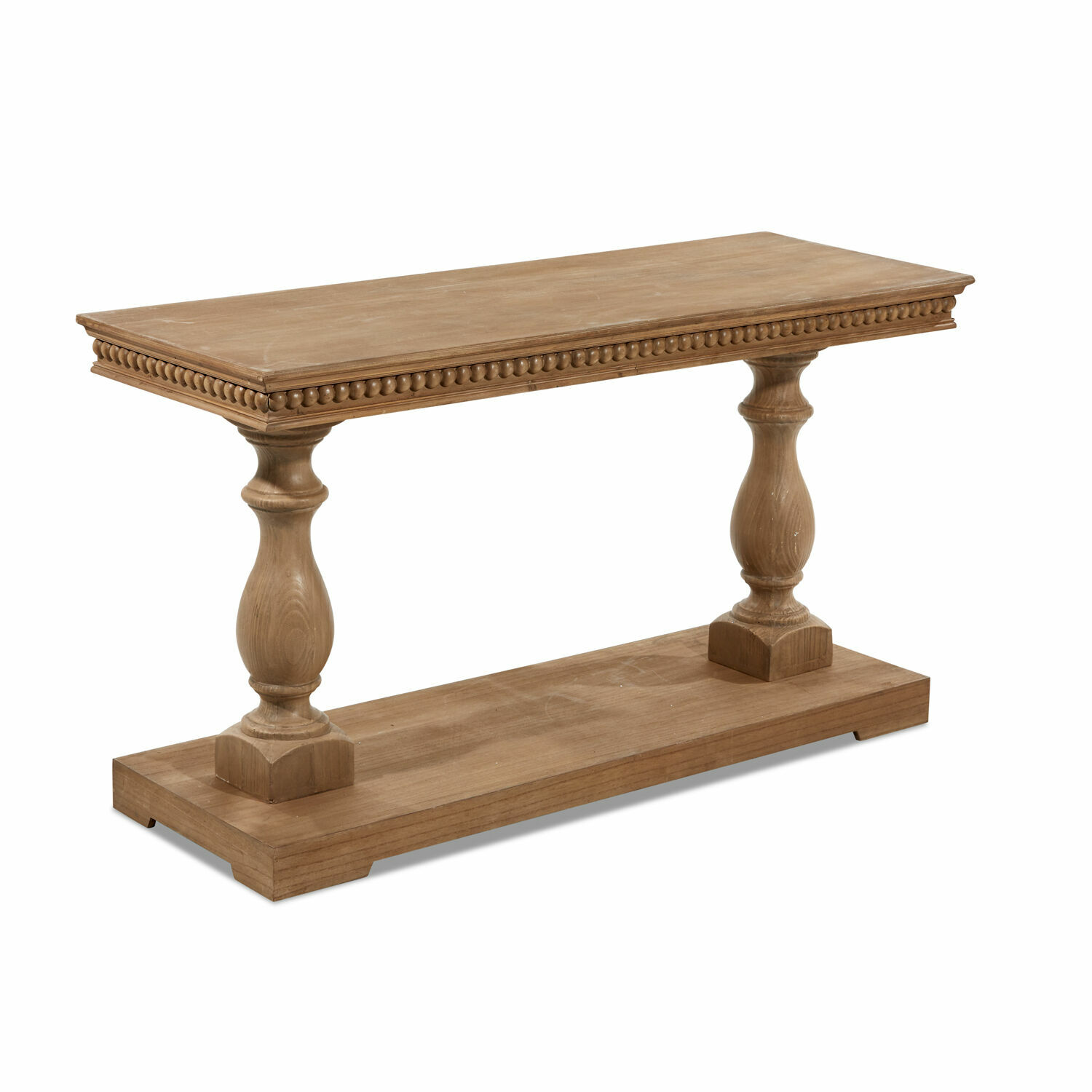 Consola Angol Mesa consola de madera en color natural con patas decorativas y base, mueble elegante para salón