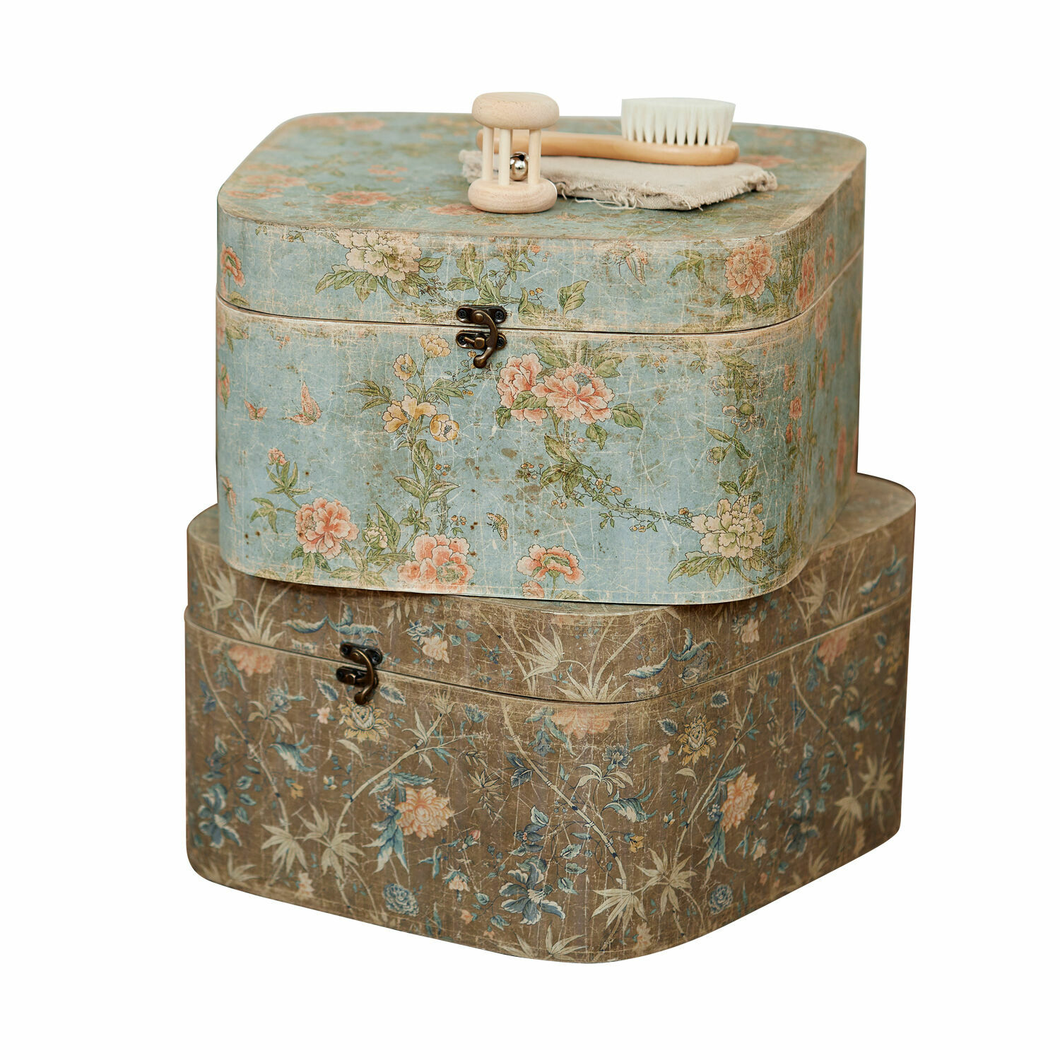 Set de 2 cajas Mafleur Dos cajas decorativas con diseño floral en azul y marrón, estilo vintage para almacenamiento