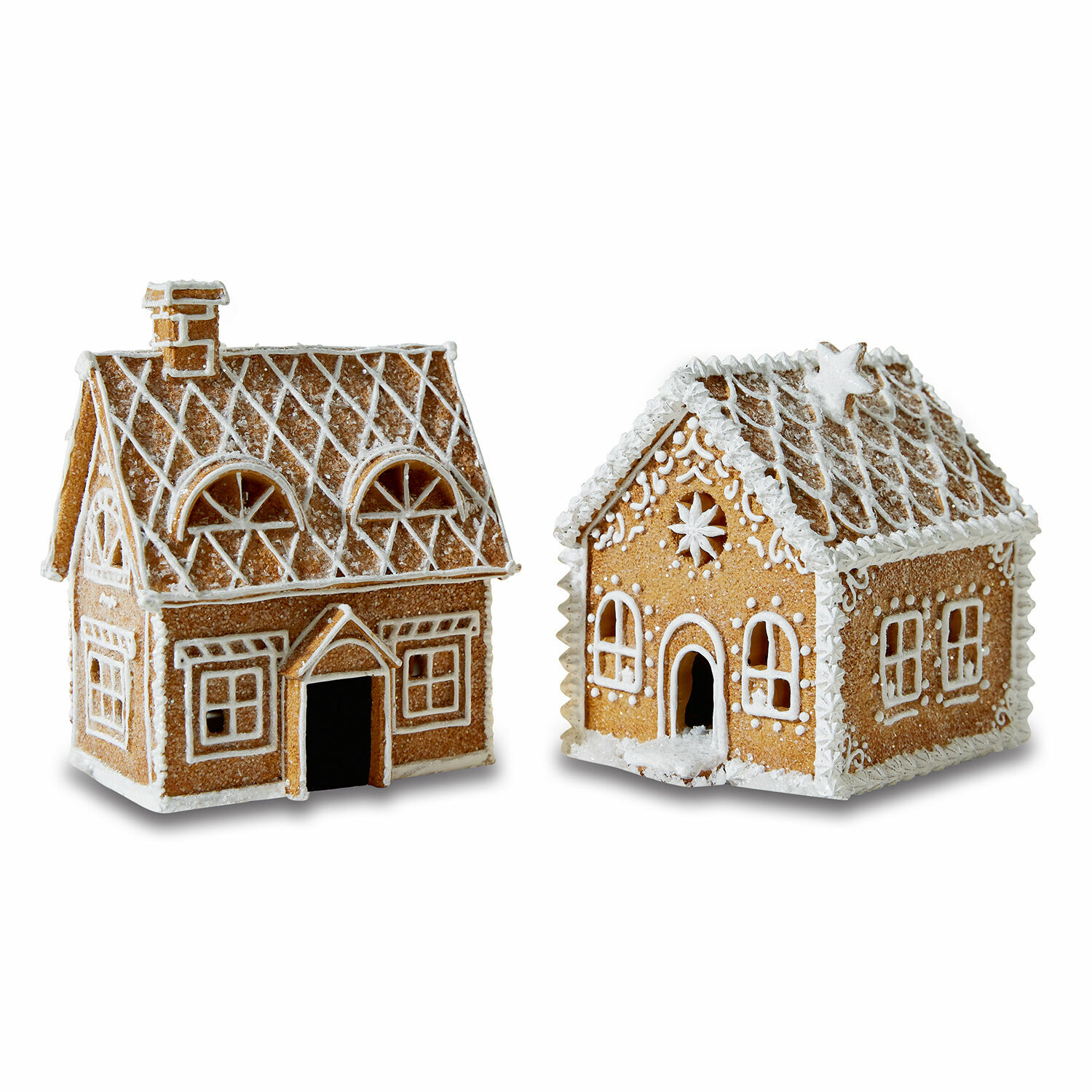Set de 2 casas decorativas Tarreau Dos casas de jengibre con glaseado blanco y decoraciones festivas, adorno navideño
