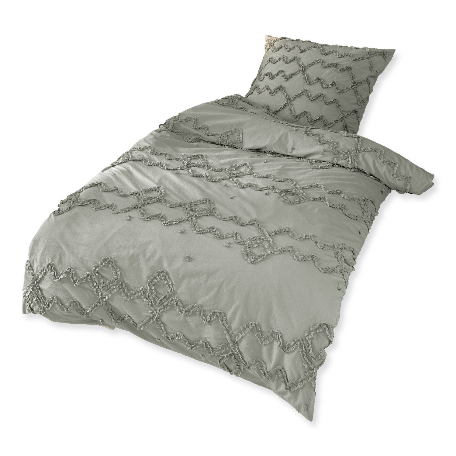 gris Ropa de cama Laine gris de algodón suave con diseño decorativo, cómoda y elegante para dormitorio