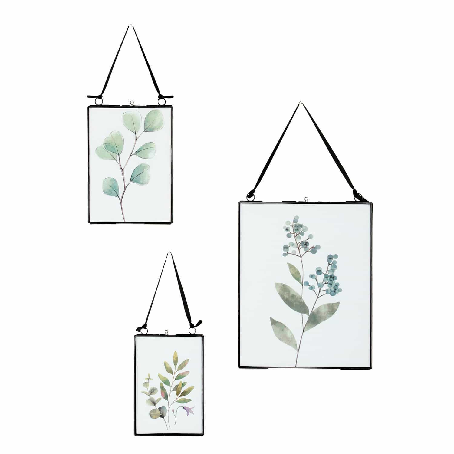 Set de 3 marcos negros de metal Ruston con motivos vegetales para decoración de paredes