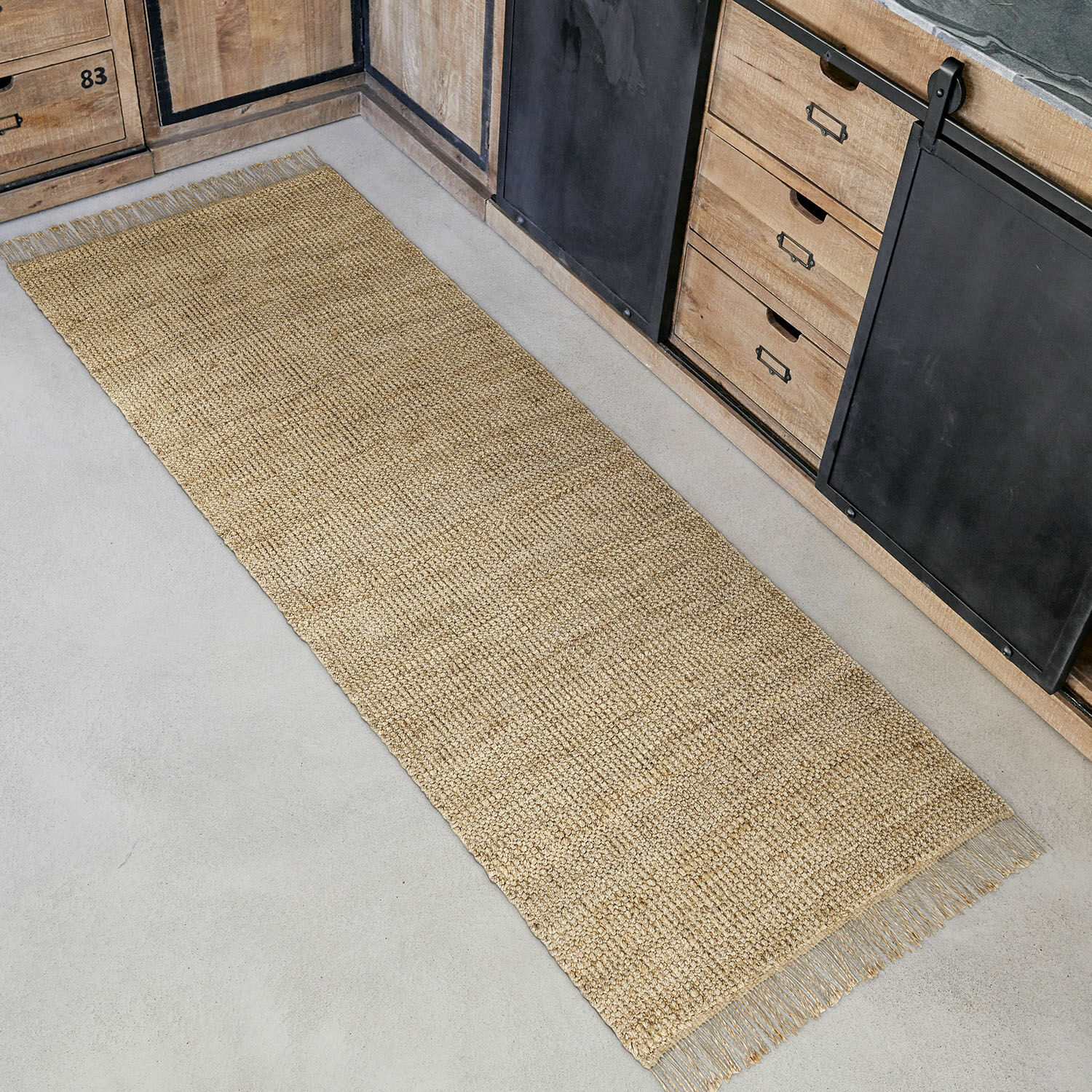 Alfombra Hermitage Alfombra larga de yute natural beige, ideal para cocina y pasillo