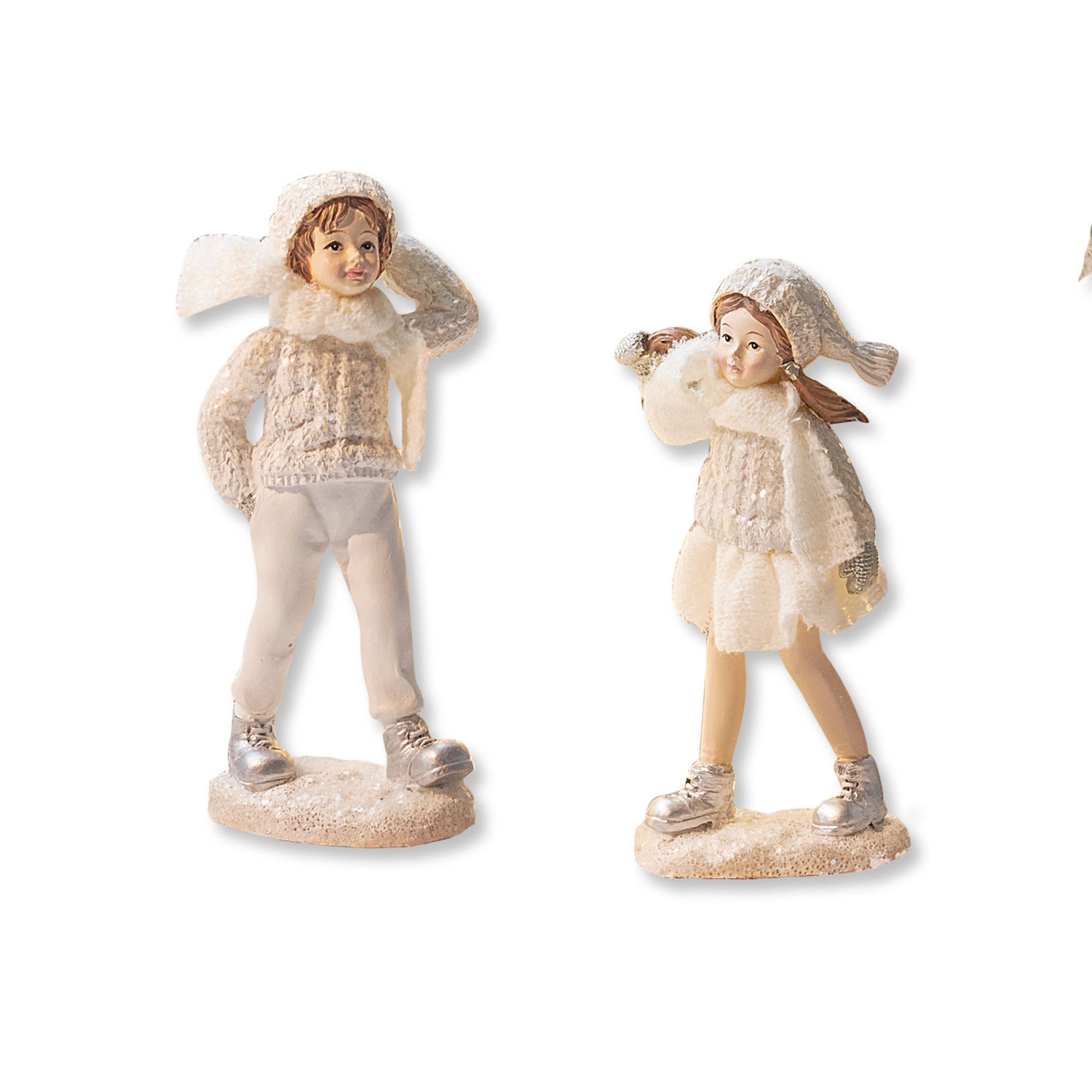 Set de 2 figuras Gers Figuras de niños con ropa de invierno en tonos crema para decoración navideña