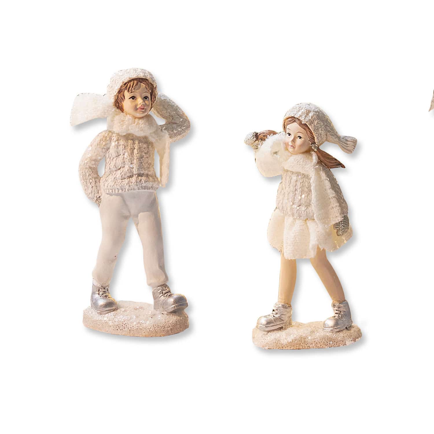 Set de 2 figuras Gers Figuras de niños con ropa de invierno en tonos crema para decoración navideña