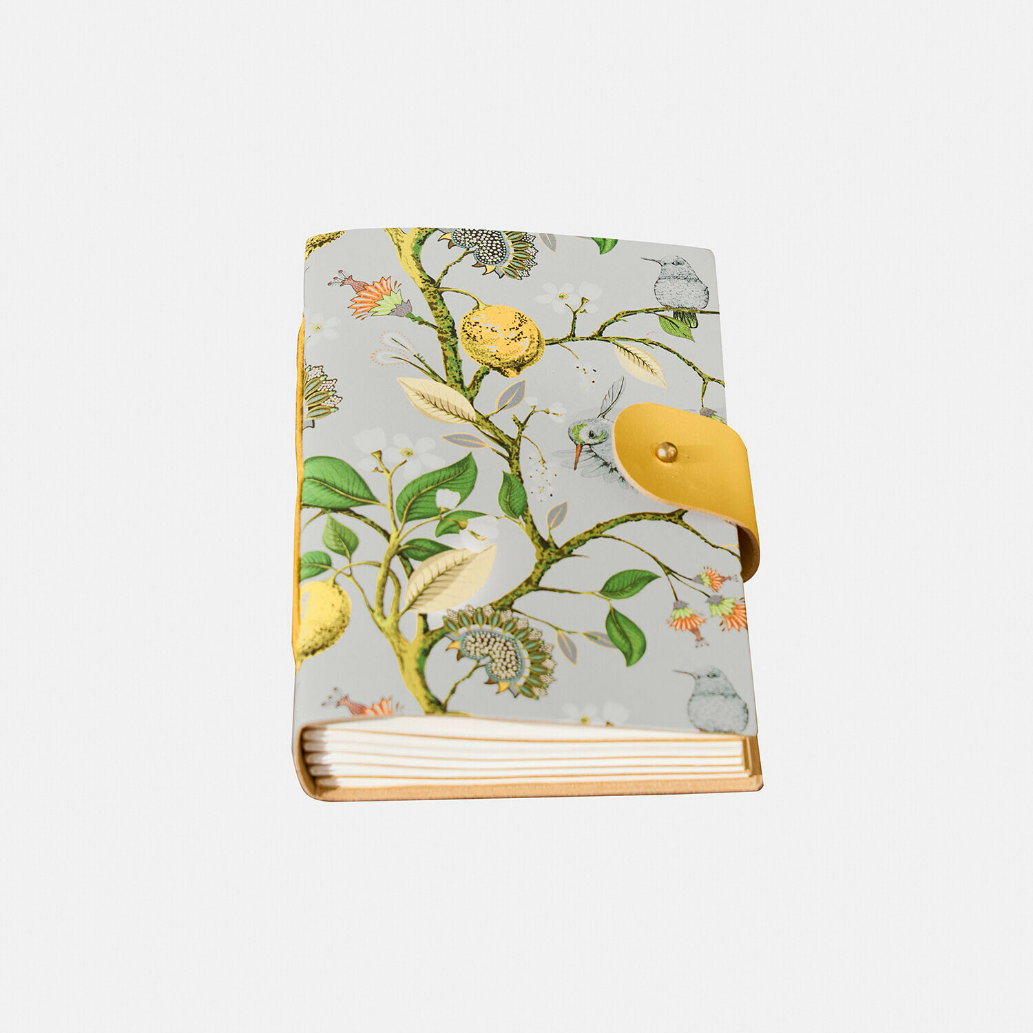 Cuaderno Ambroisea Cuaderno con cubierta de tela con diseño vegetal y cierre amarillo de botón, elegante cuaderno