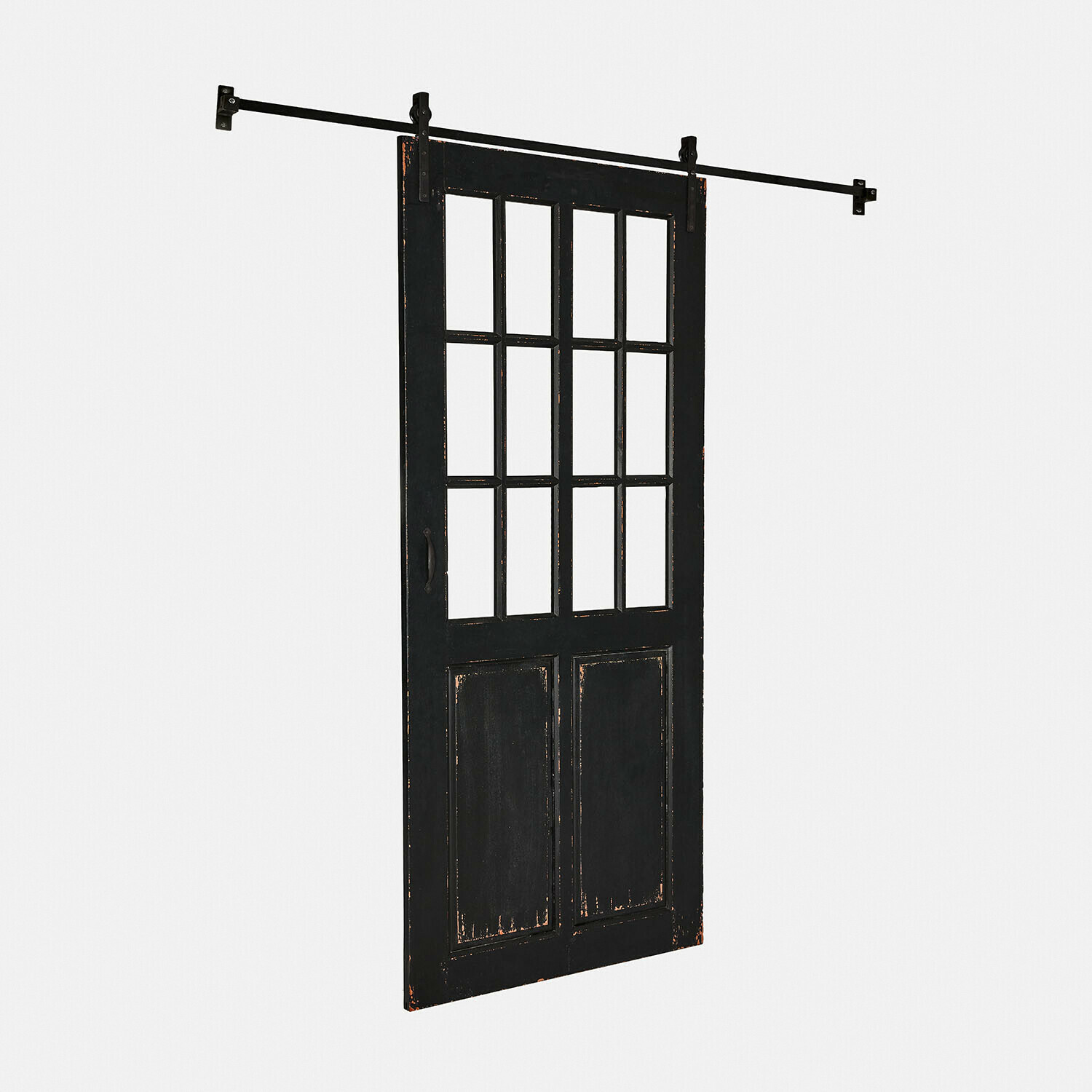 negro envejecido Puerta corredera Sorelles de madera negra envejecida con paneles de cristal para interiores