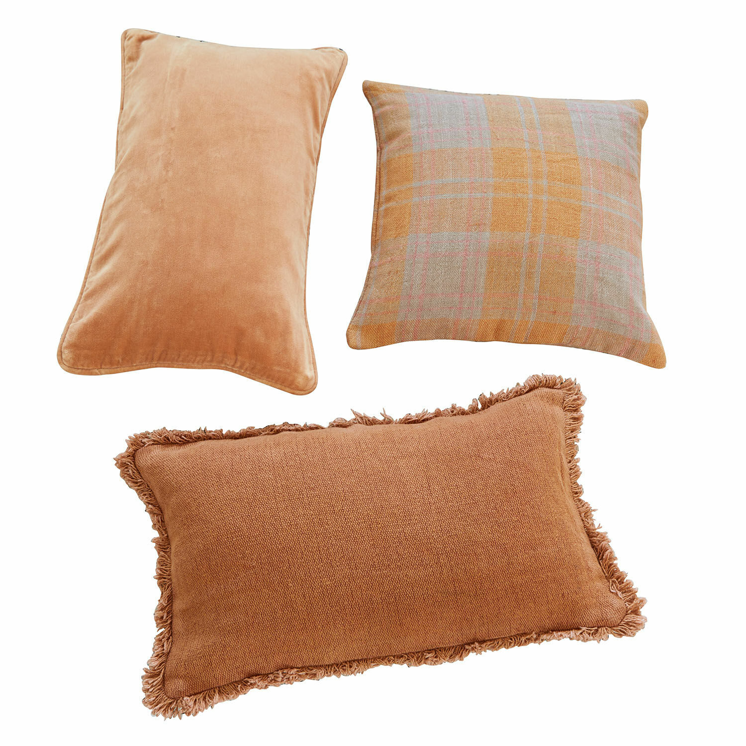 Set de 3 fundas de cojín Léonille Conjunto de tres cojines decorativos en tonos marrones y beige para salón y dormitorio