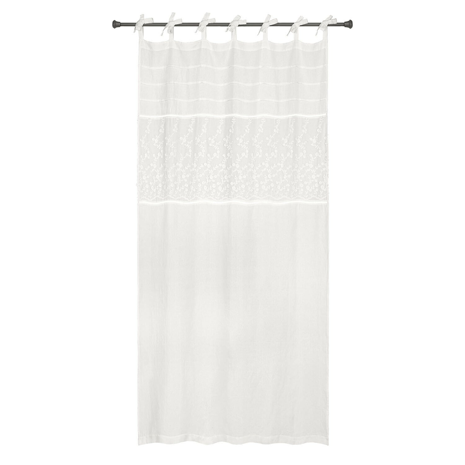 Cortina Lunérie Cortina blanca de algodón con bordado delicado y lazos para decoración de ventanas