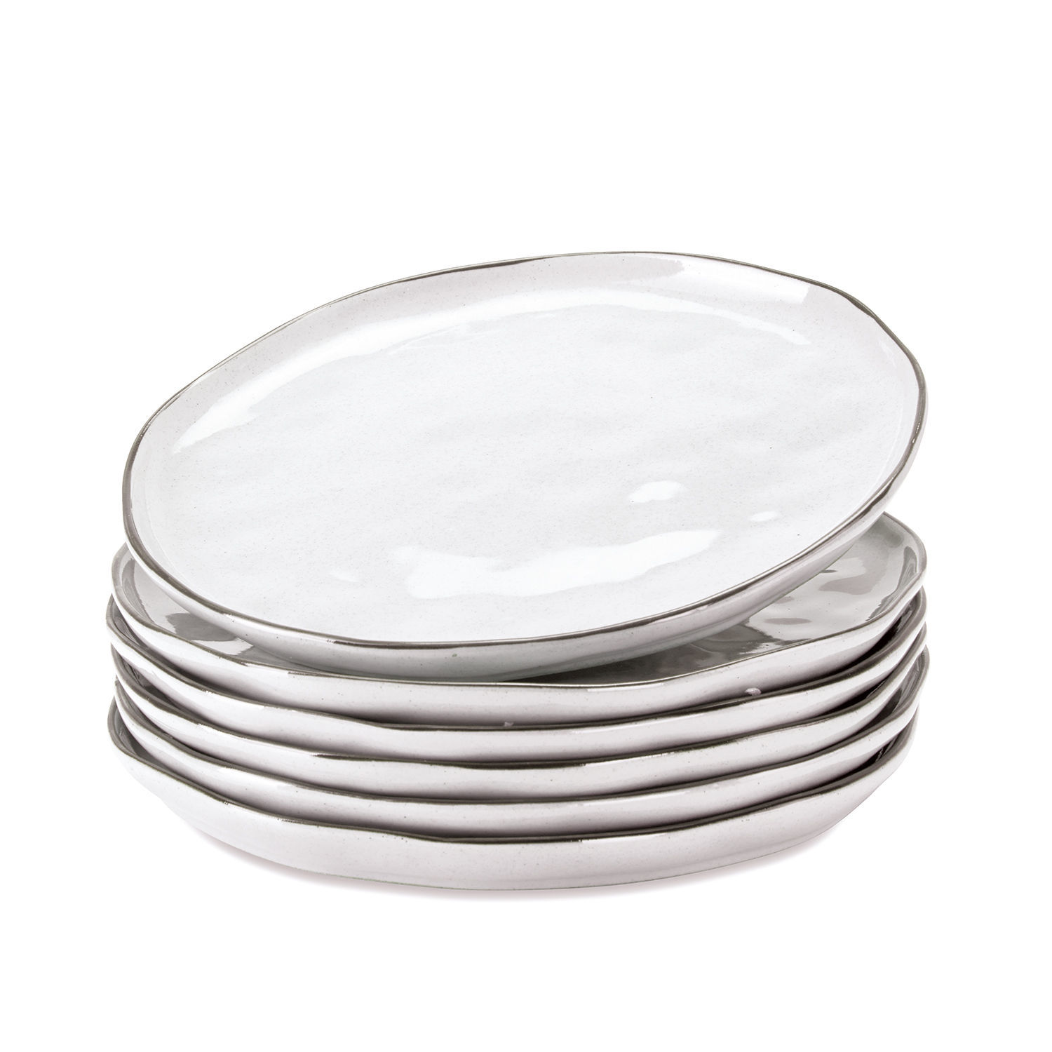 Juego de 6 platos blancos de cerámica Biarritz con forma irregular para comedor