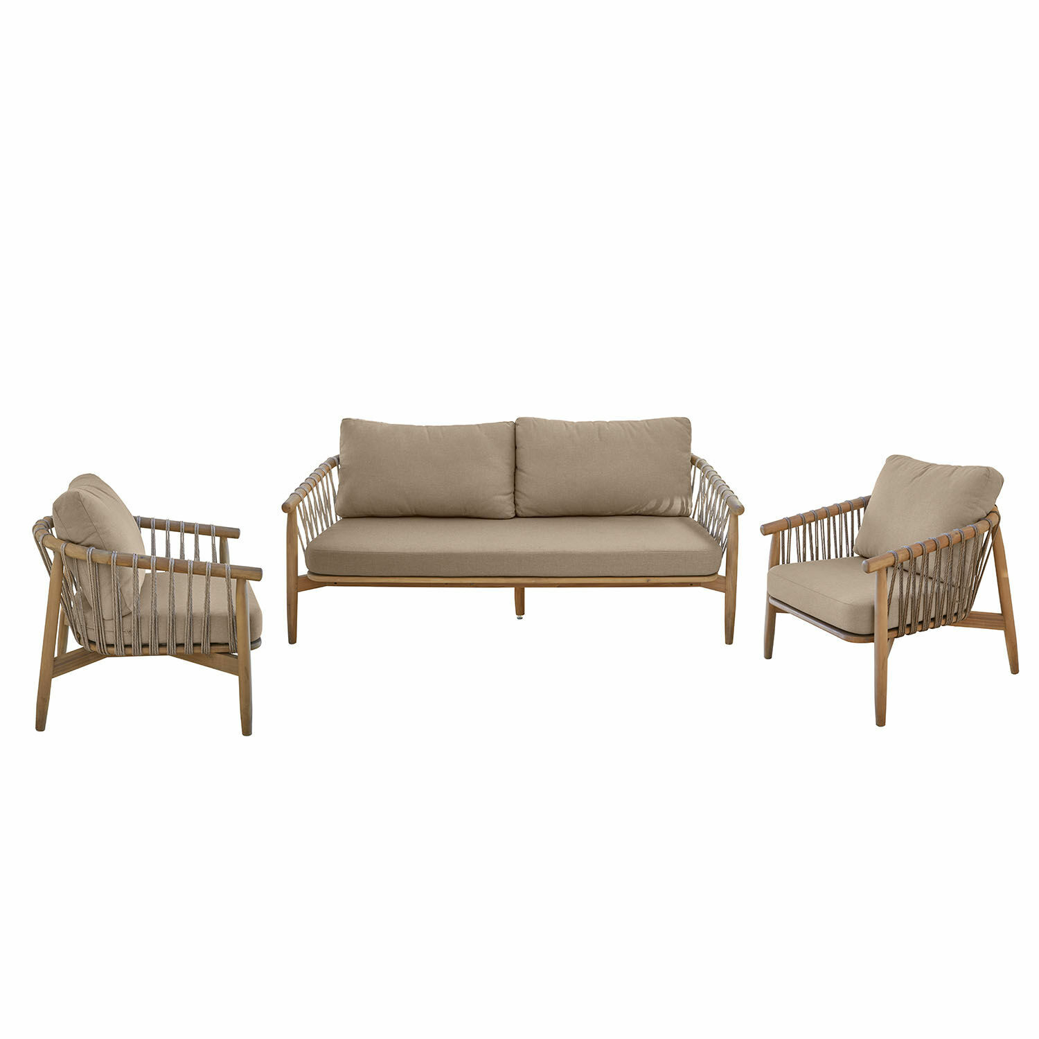 Grupo de asientos FSC®-100% Thornwick Conjunto de muebles de jardín de madera con cojines beige, moderno juego de exterior