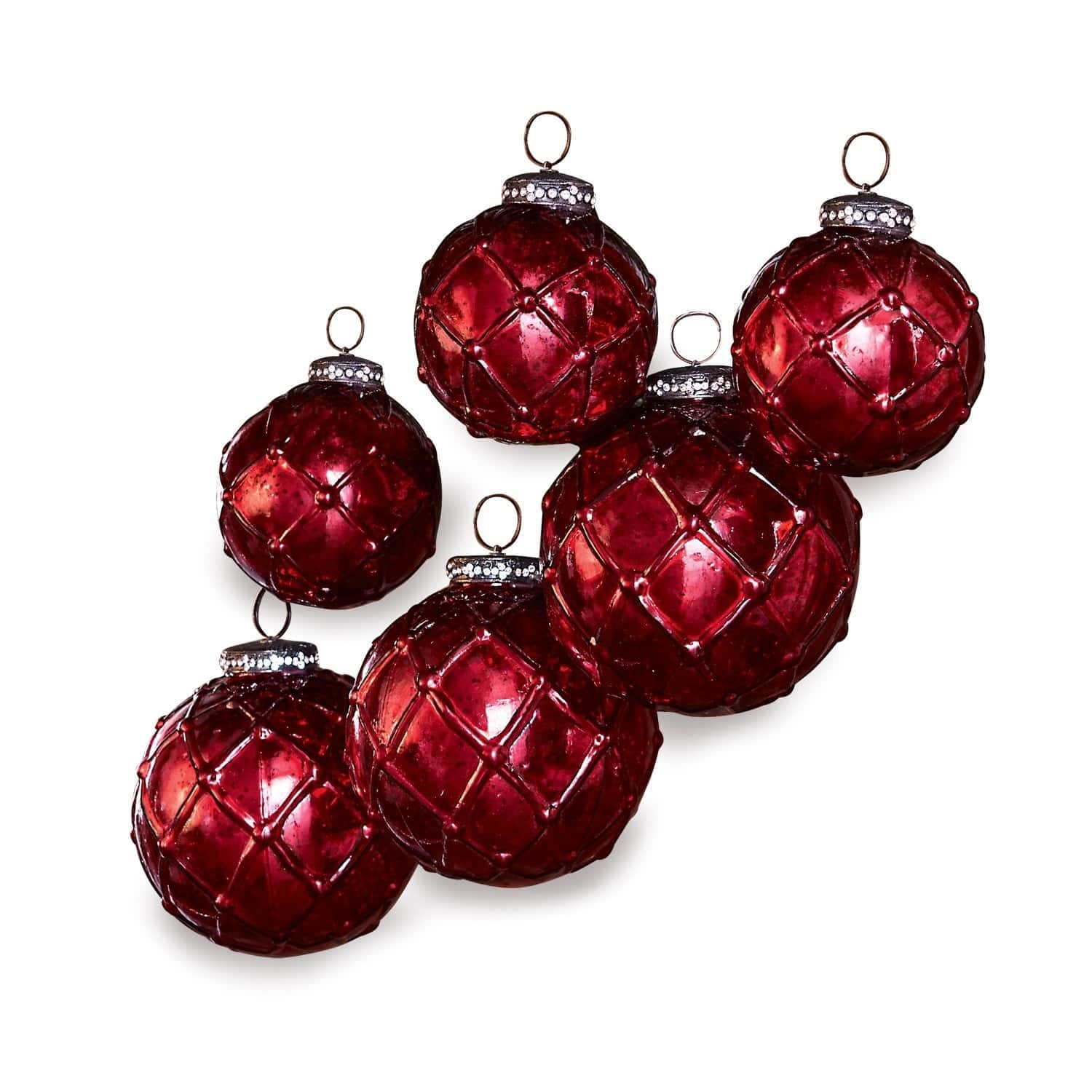 Set de 6 adornos navideños Roubi Conjunto de bolas de Navidad rojas de vidrio con diseño decorativo y gancho metálico