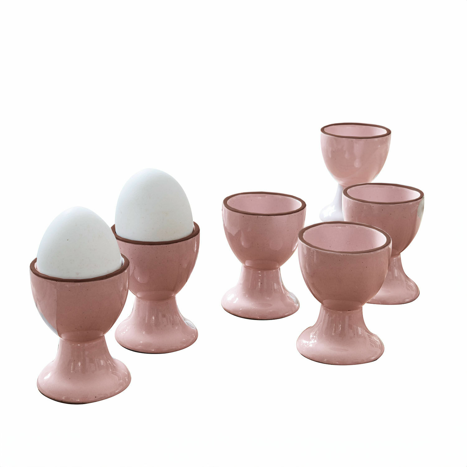 Set de 6 porta huevos de cerámica rosa Biarritz para cocina y desayunos