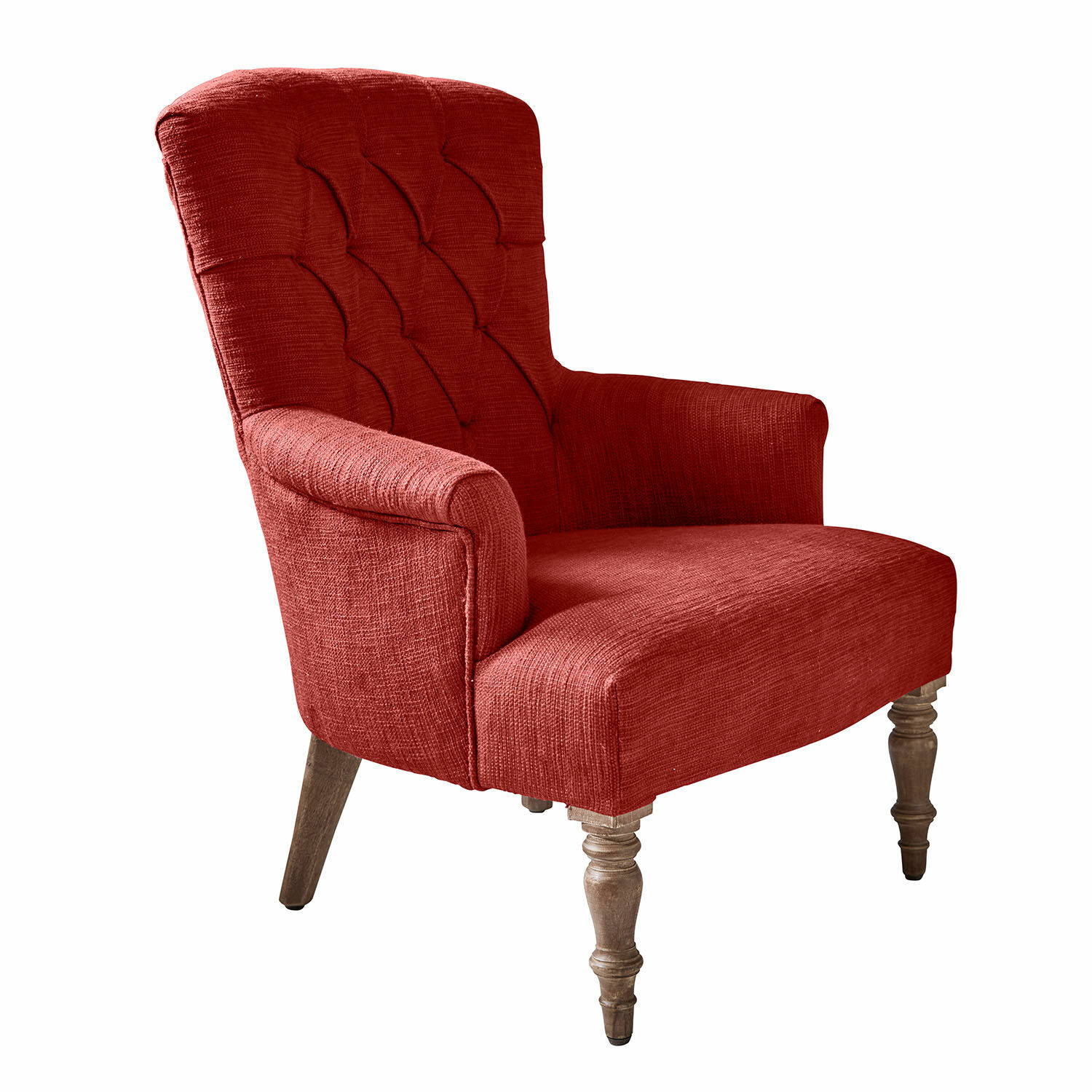 Sillón Hinsdale Sillón tapizado rojo con patas de madera, asiento cómodo para sala de estar