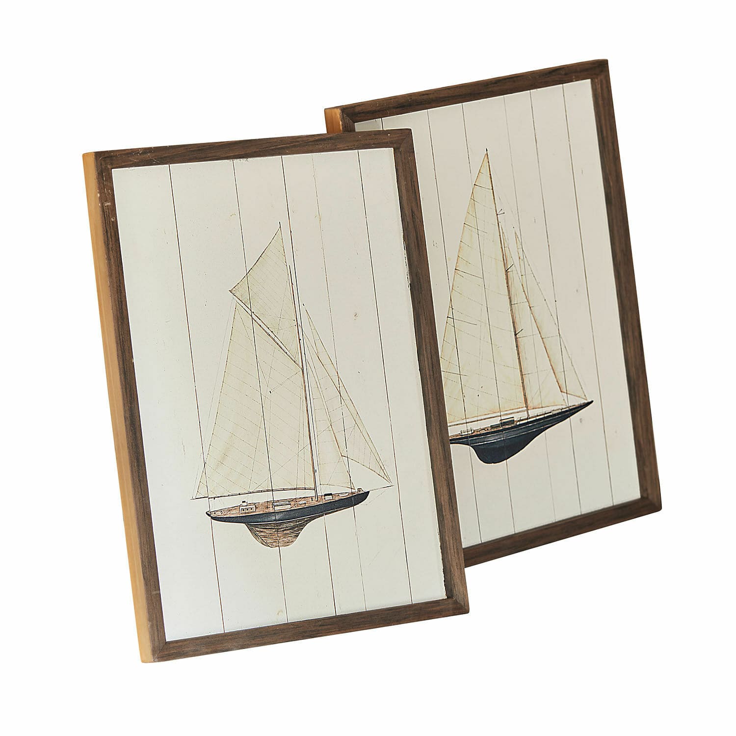 Set de 2 cuadrod Lemoux Dos cuadros de madera con veleros sobre fondo blanco, decoración de pared estilo náutico