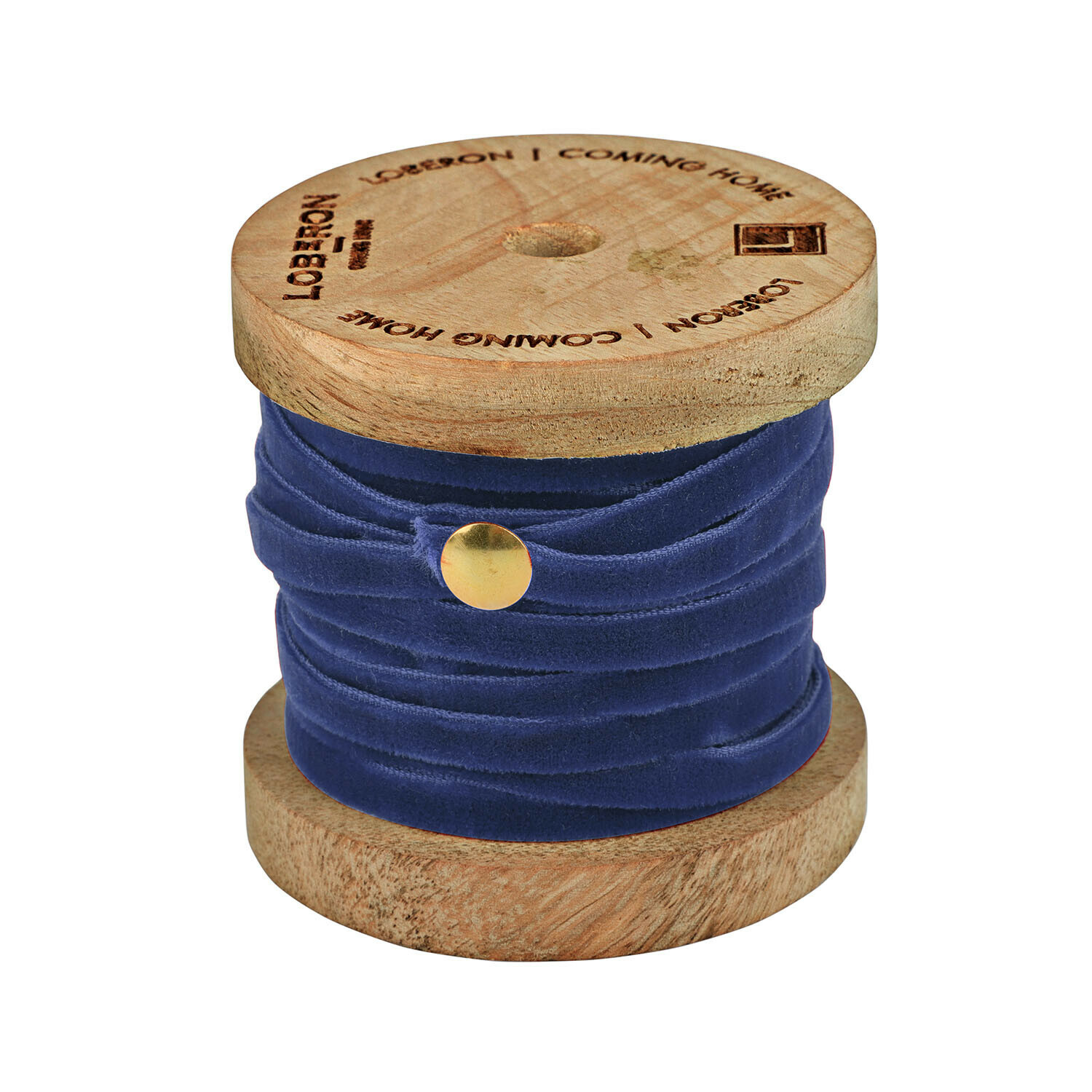 Cinta de terciopelo azul oscuro Olessa en carrete de madera, cinta decorativa para manualidades y regalos