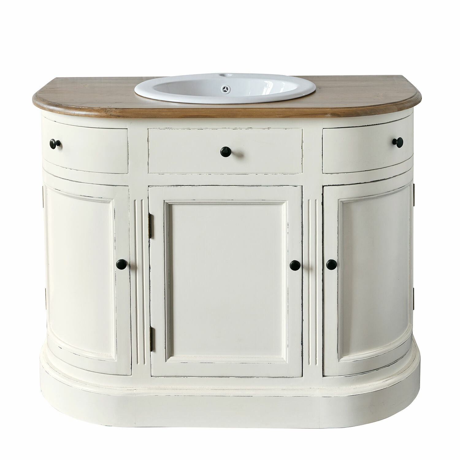 blanco envejecido/marrón Mueble de lavabo Louisiana blanco antiguo con encimera de madera y lavabo cerámico, estilo vintage