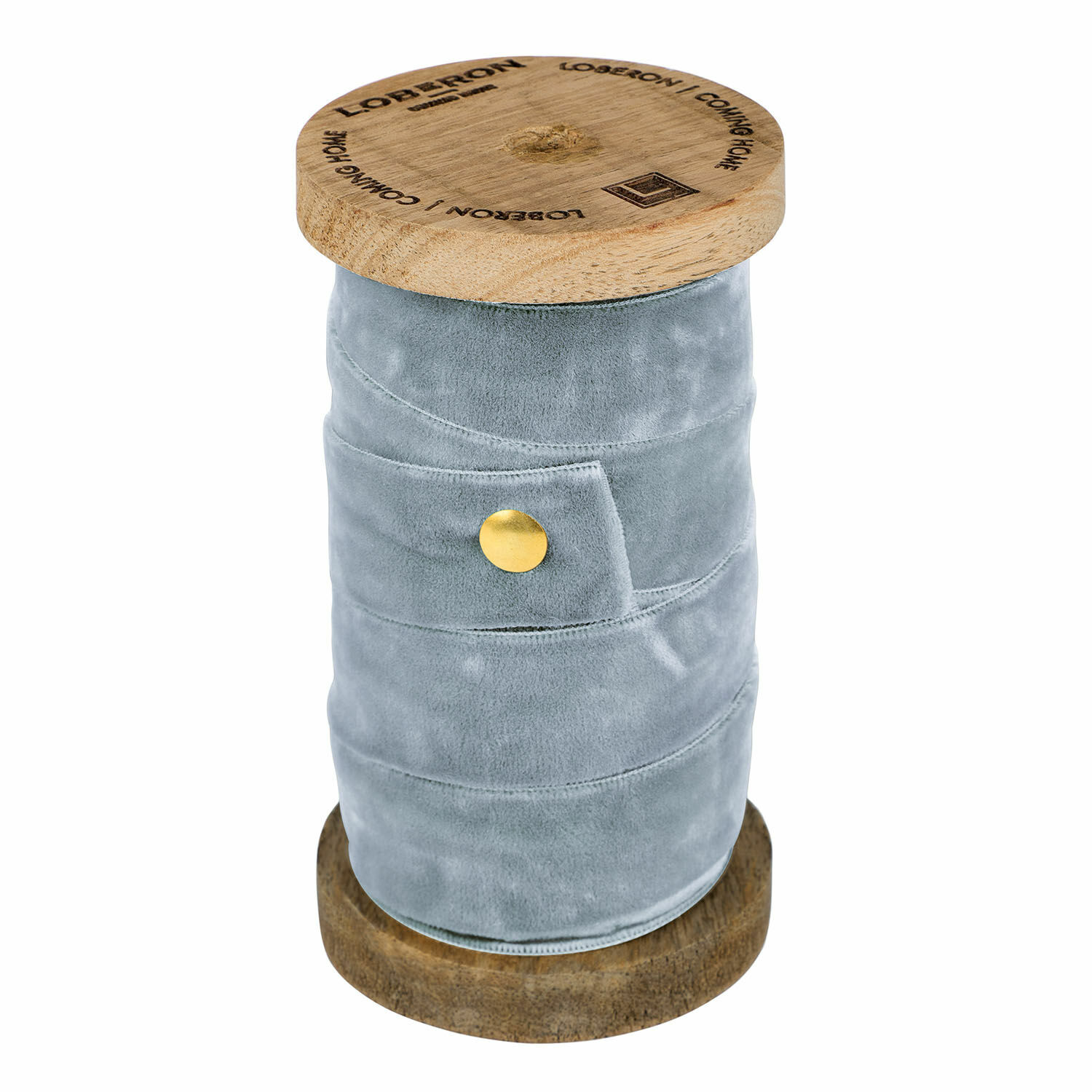 Cinta de terciopelo azul en carrete de madera para decoración y manualidades