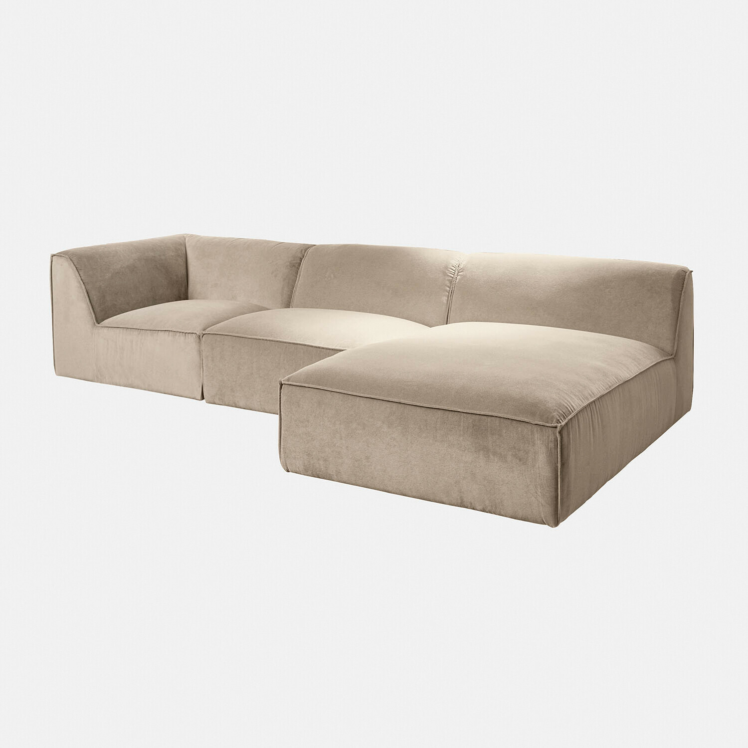beige Sofá esquinero McLean beige de tela suave, mueble moderno y cómodo para salón contemporáneo