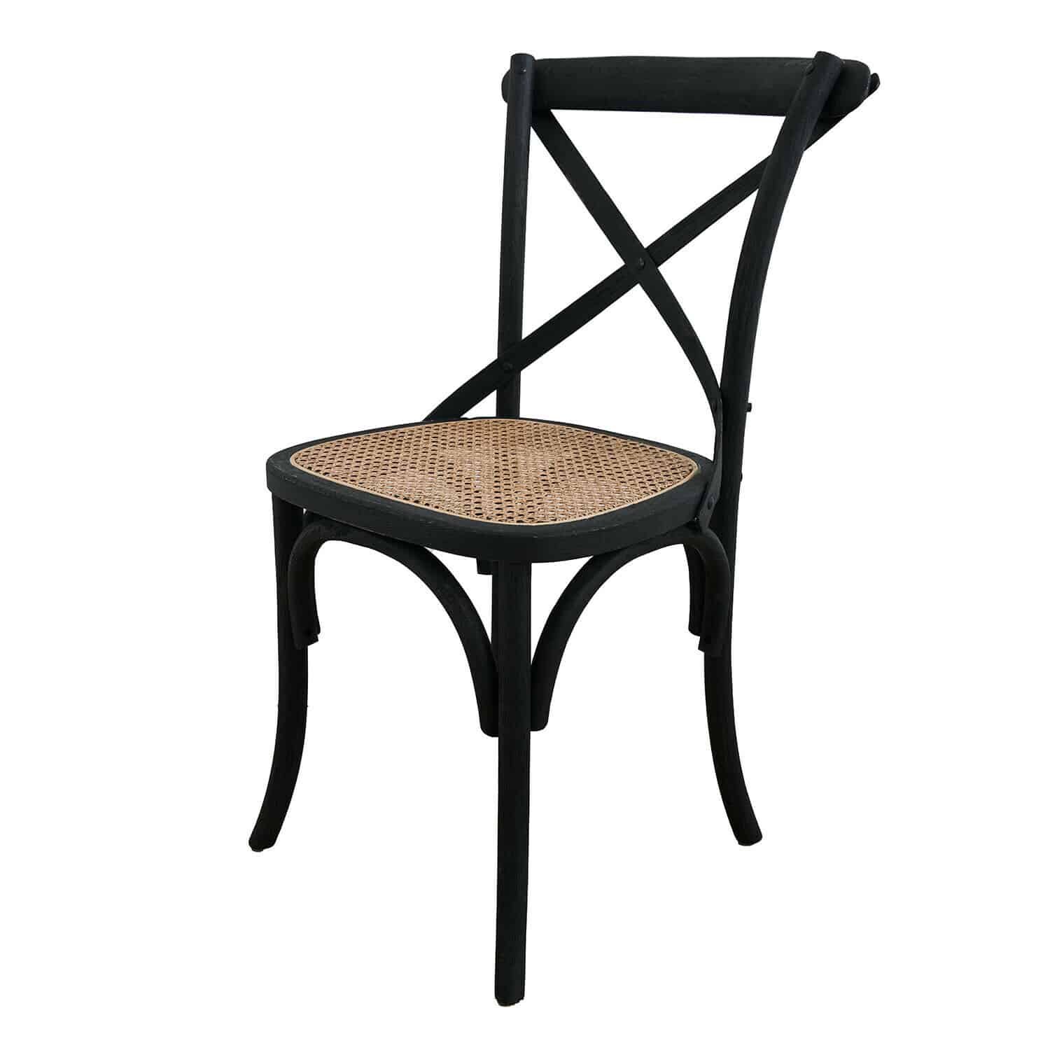 Silla Kary Silla de madera negra con asiento de rejilla beige claro, estilo vintage para comedor