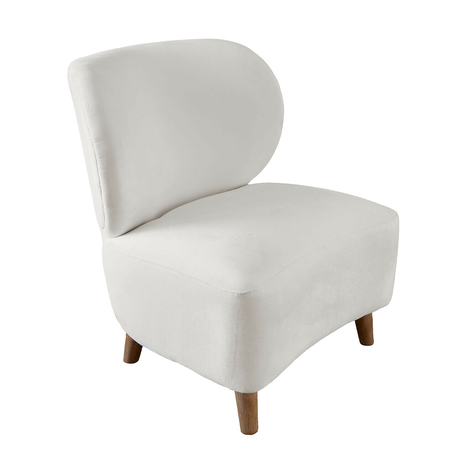 Sillón blanco tapizado con patas de madera, mueble moderno y cómodo para salón