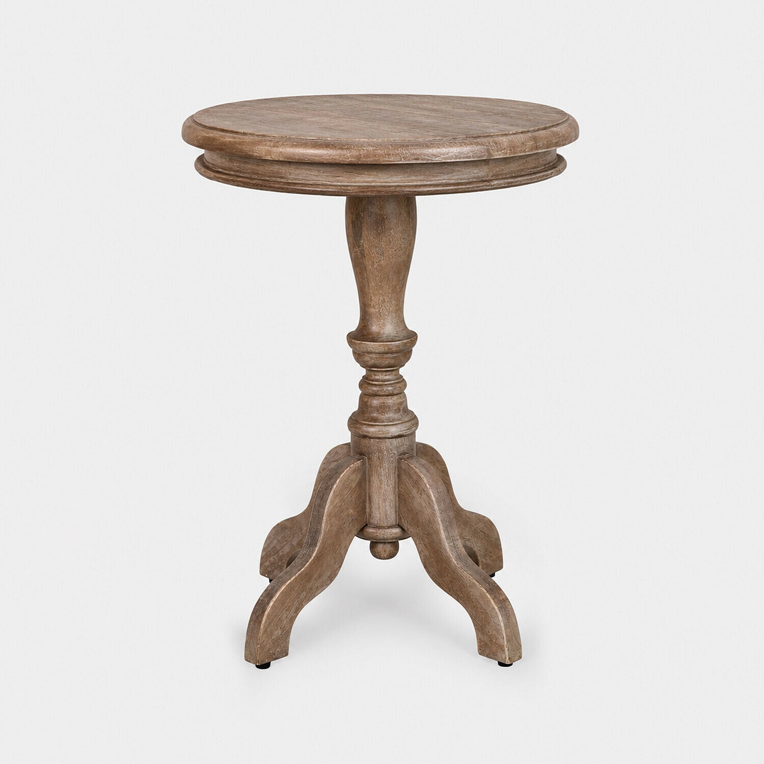 Mesa auxiliar Mengomeyen Mesa redonda de madera color natural con base decorativa, mueble elegante para salón