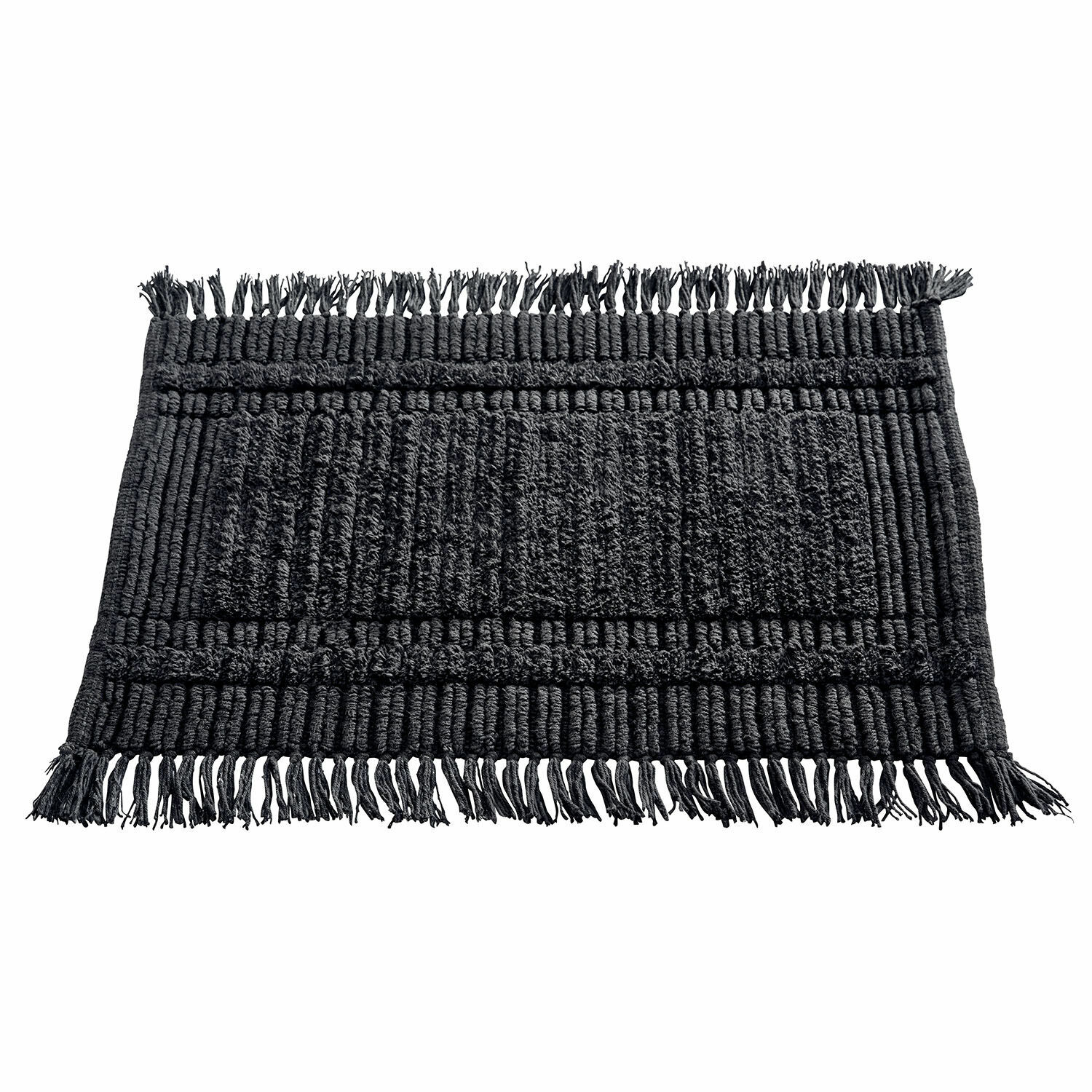 Alfombrilla de baño negra Nexilo de algodón con flecos, suave y absorbente para baño moderno