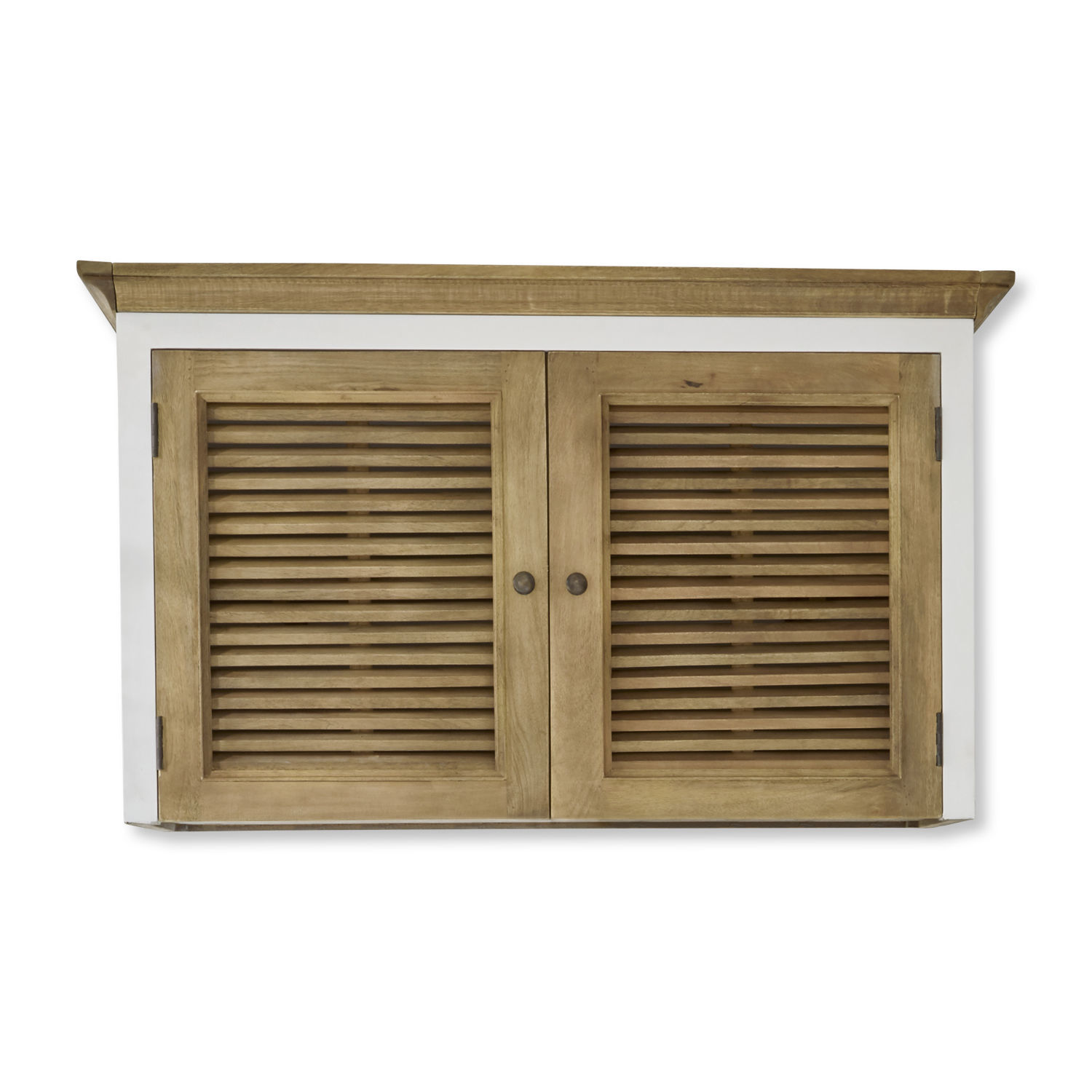 Ampliación del armario Comtois Armario de pared de madera con marco blanco y dos puertas de persiana en color madera natural
