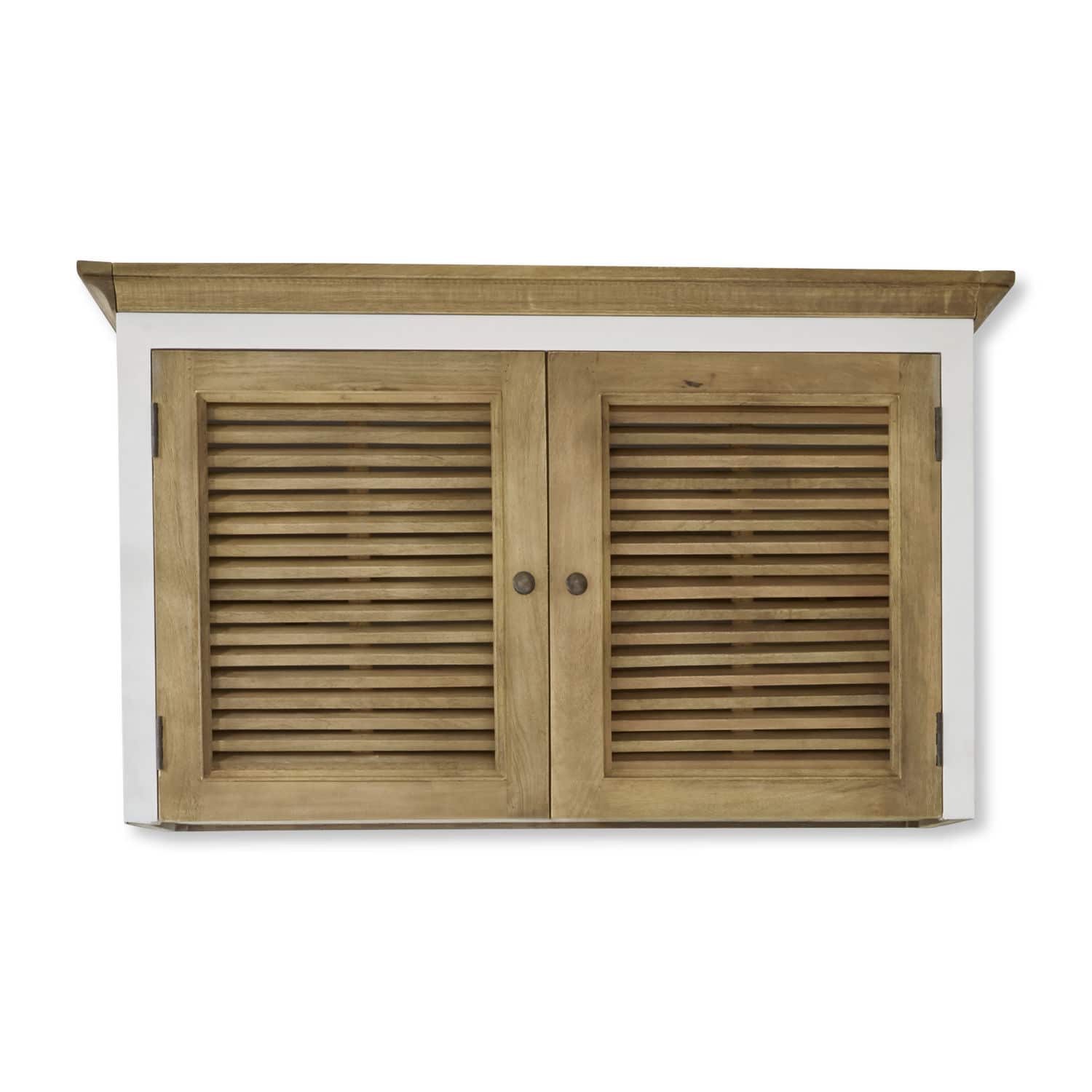 Ampliación del armario Comtois Armario de pared de madera con marco blanco y dos puertas de persiana en color madera natural