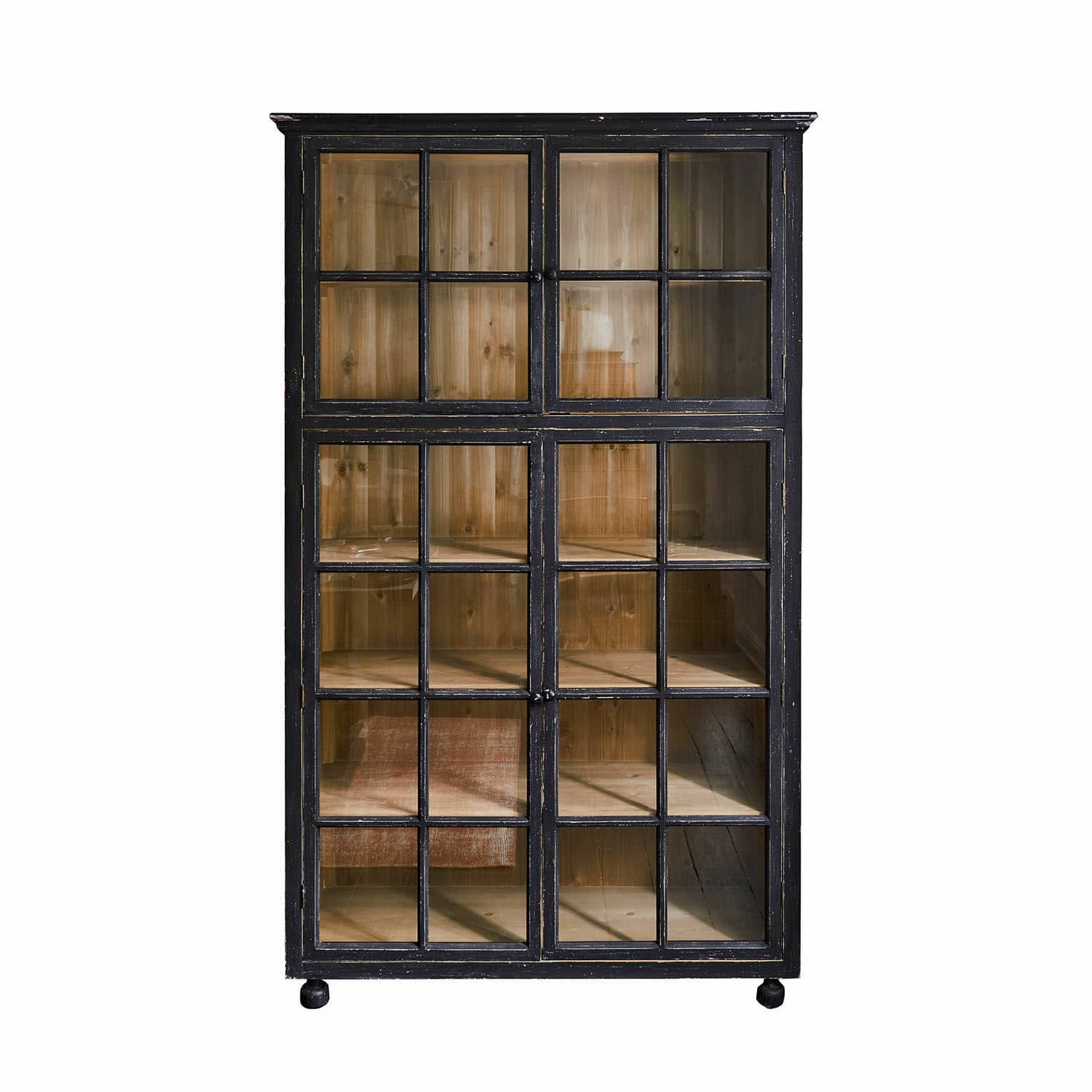 negro envejecido Armario Bellac negro antiguo con interior de madera y puertas acristaladas para almacenamiento elegante