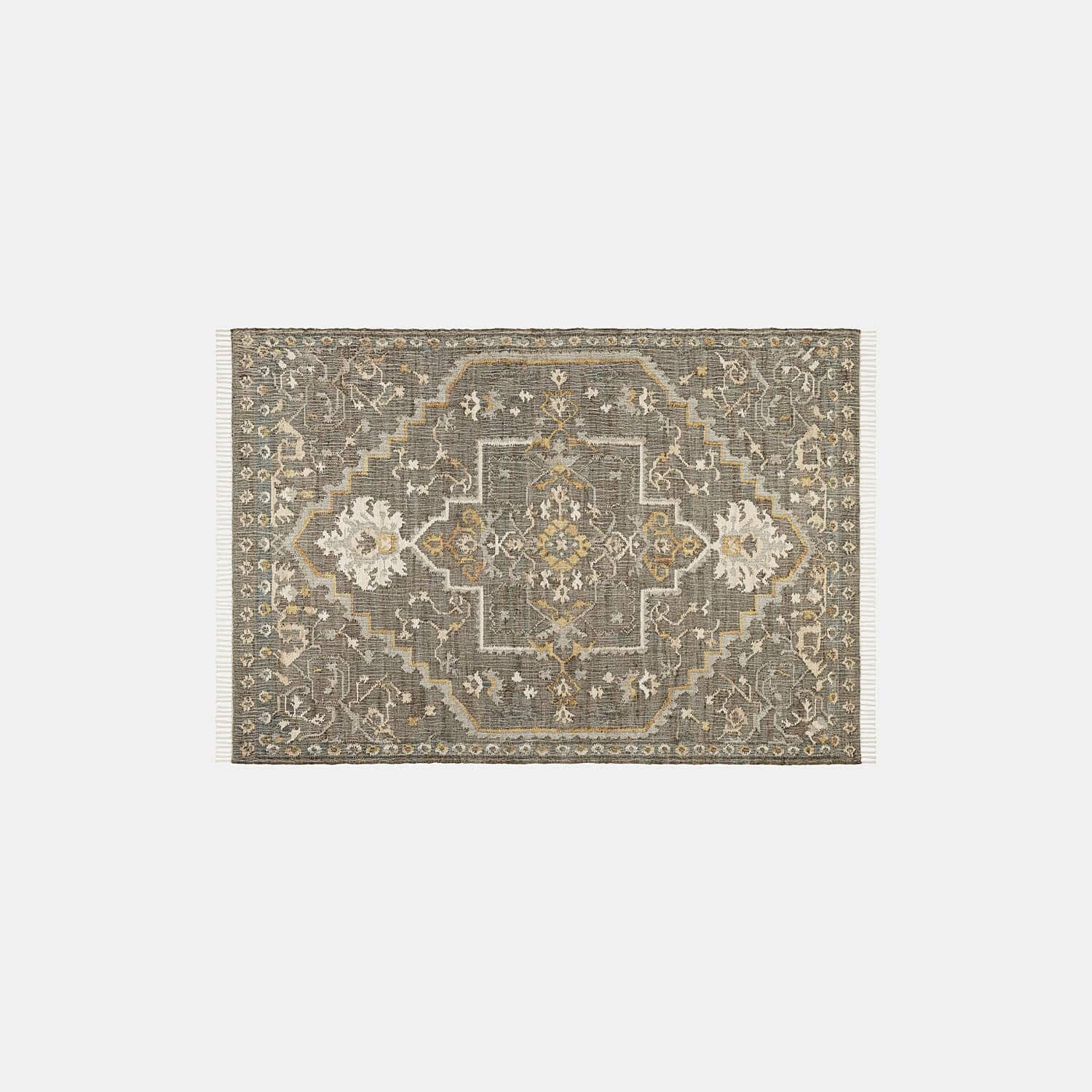 Alfombra Brenrin Alfombra con diseño oriental en tonos grises y beige con flecos a los lados