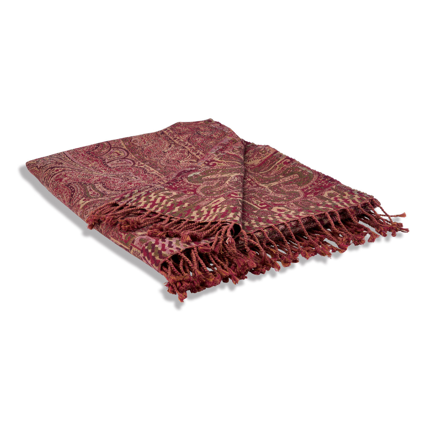 Plaid Nugère Manta roja con diseño paisley y flecos, material suave, cobija decorativa para sala
