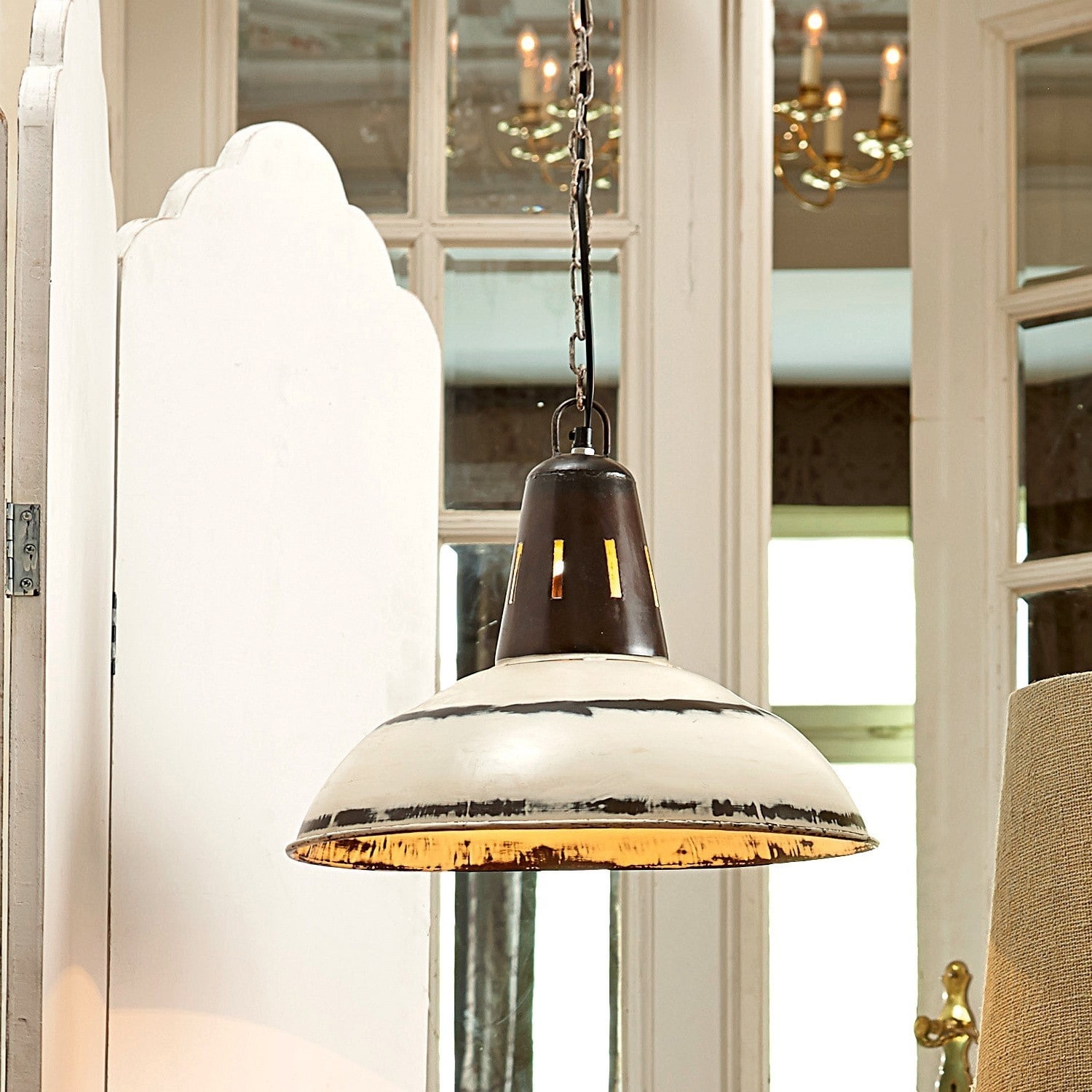 Lámpara colgante Dukes Lámpara colgante de metal blanca y negra con luz cálida, estilo industrial para interiores