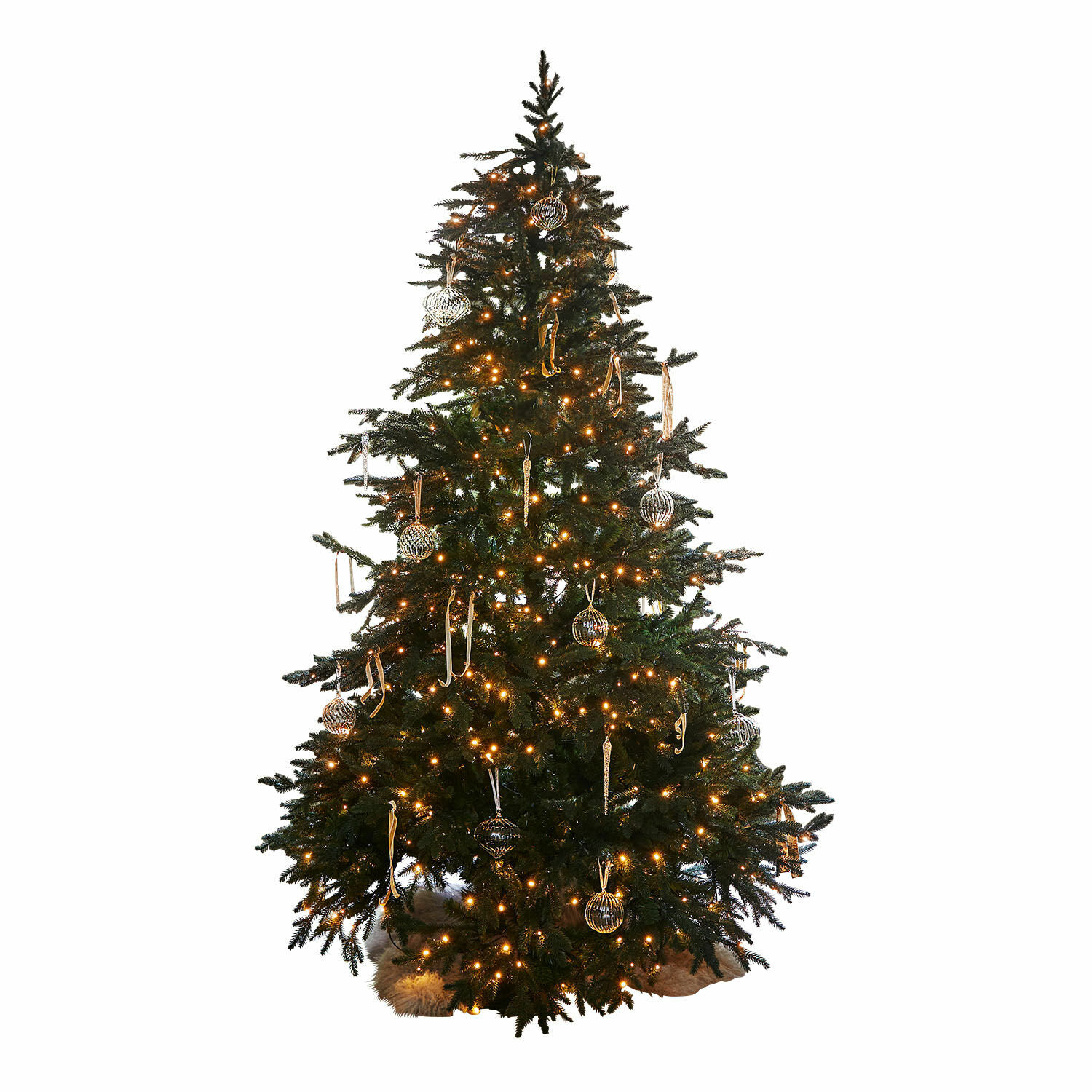 Árbol de Navidad decorado con agujas verdes y luces LED cálidas para fiestas