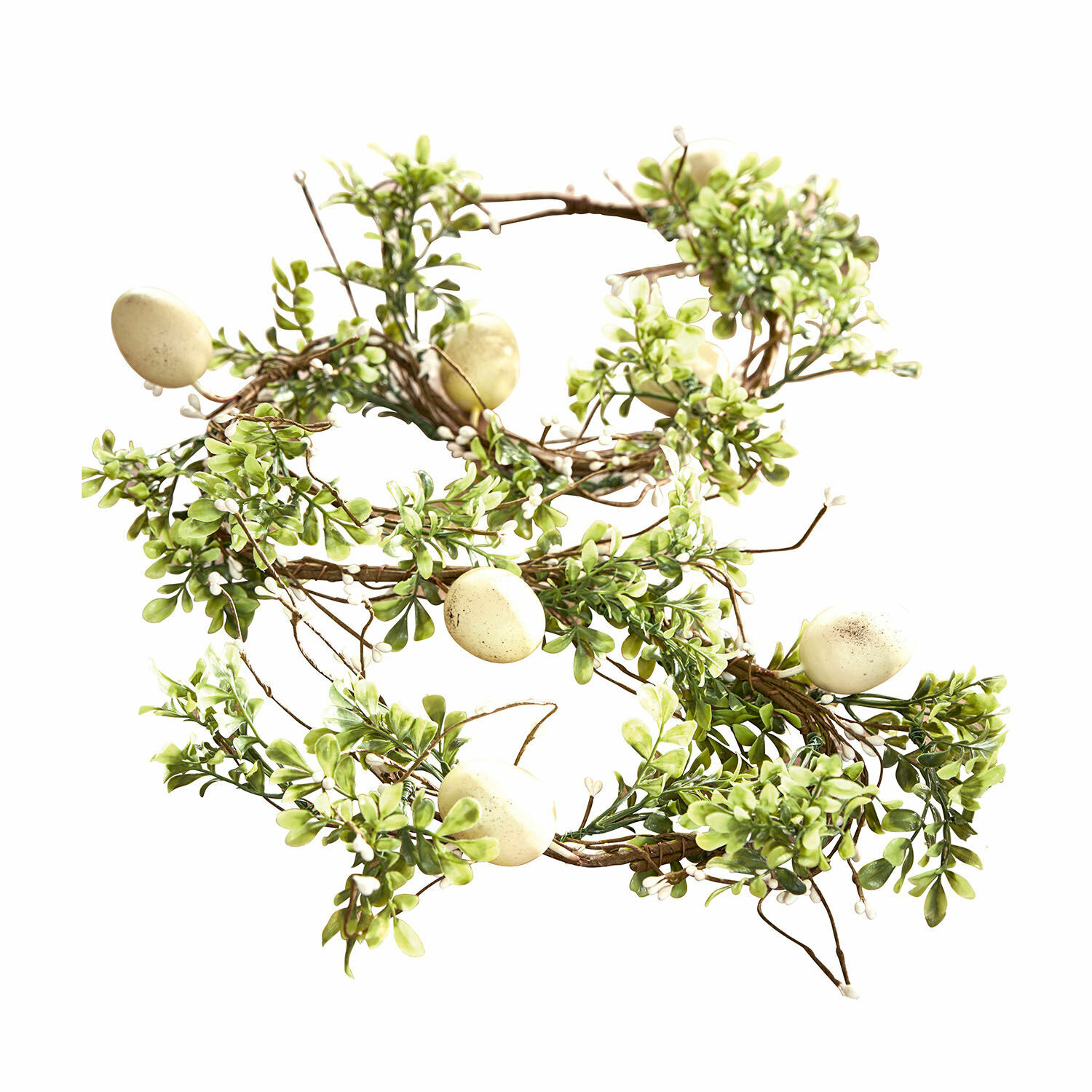 Guirlanda Antonin Corona decorativa con hojas verdes y huevos crema, adorno natural de primavera