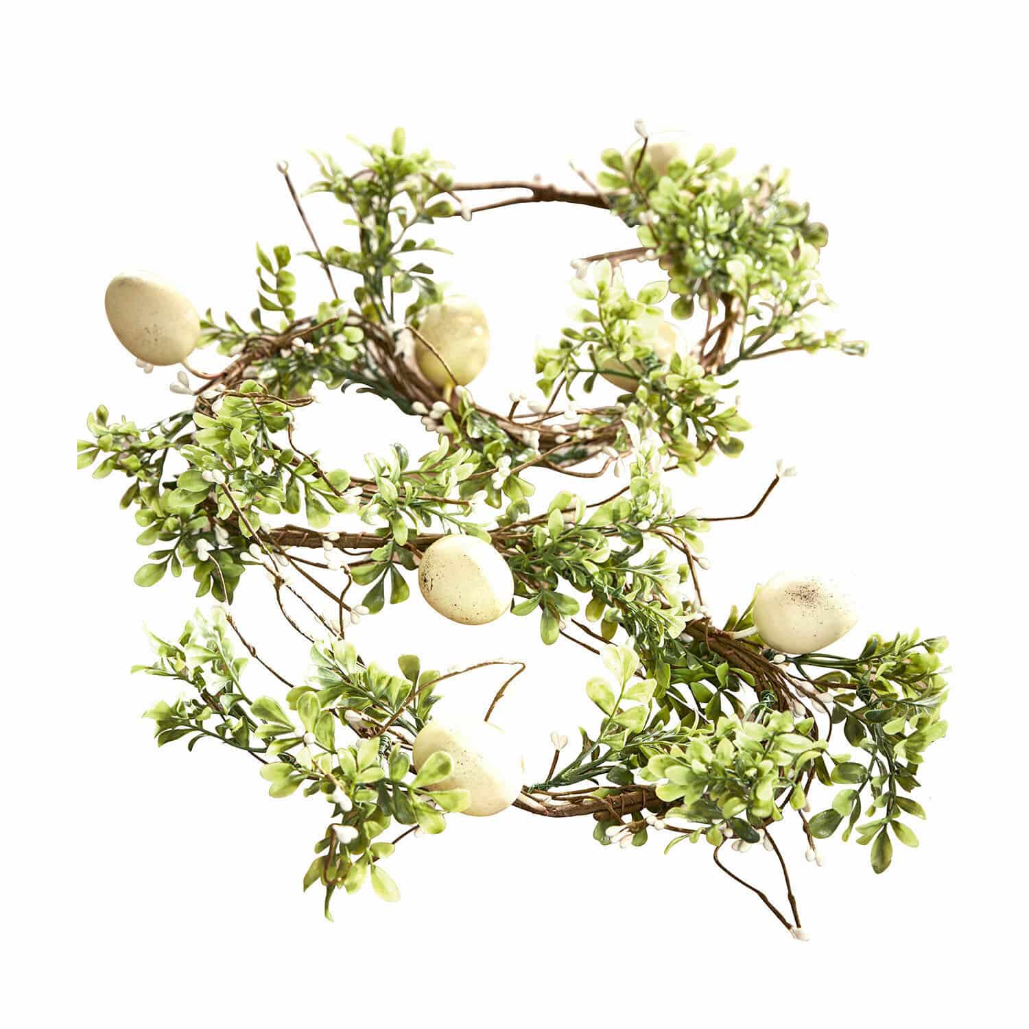 Guirlanda Antonin Corona decorativa con hojas verdes y huevos crema, adorno natural de primavera