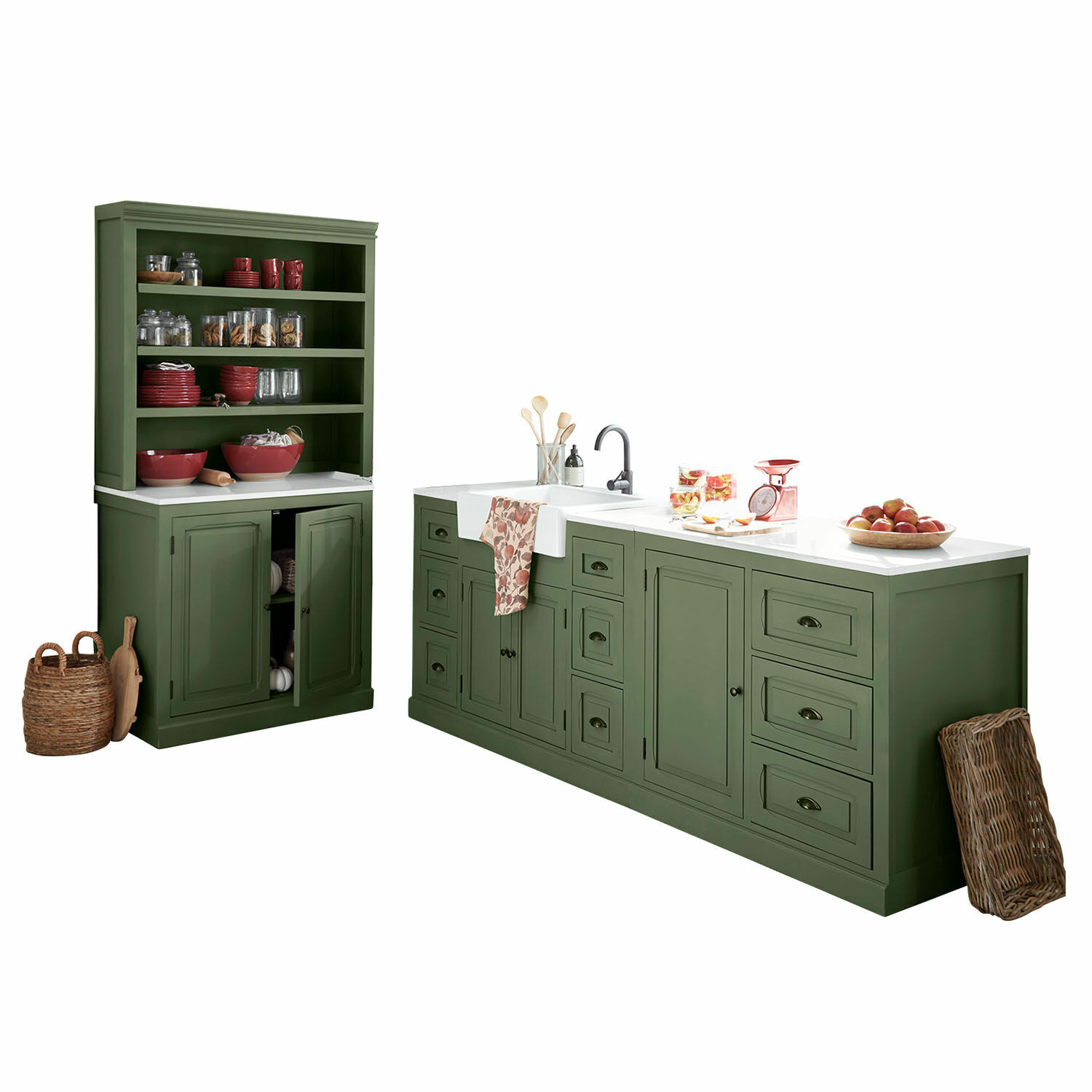 Set de 4 muebles de cocina Lansbury | verde/blanco | Set de 4 muebles de cocina Lansbury | verde/blanco |